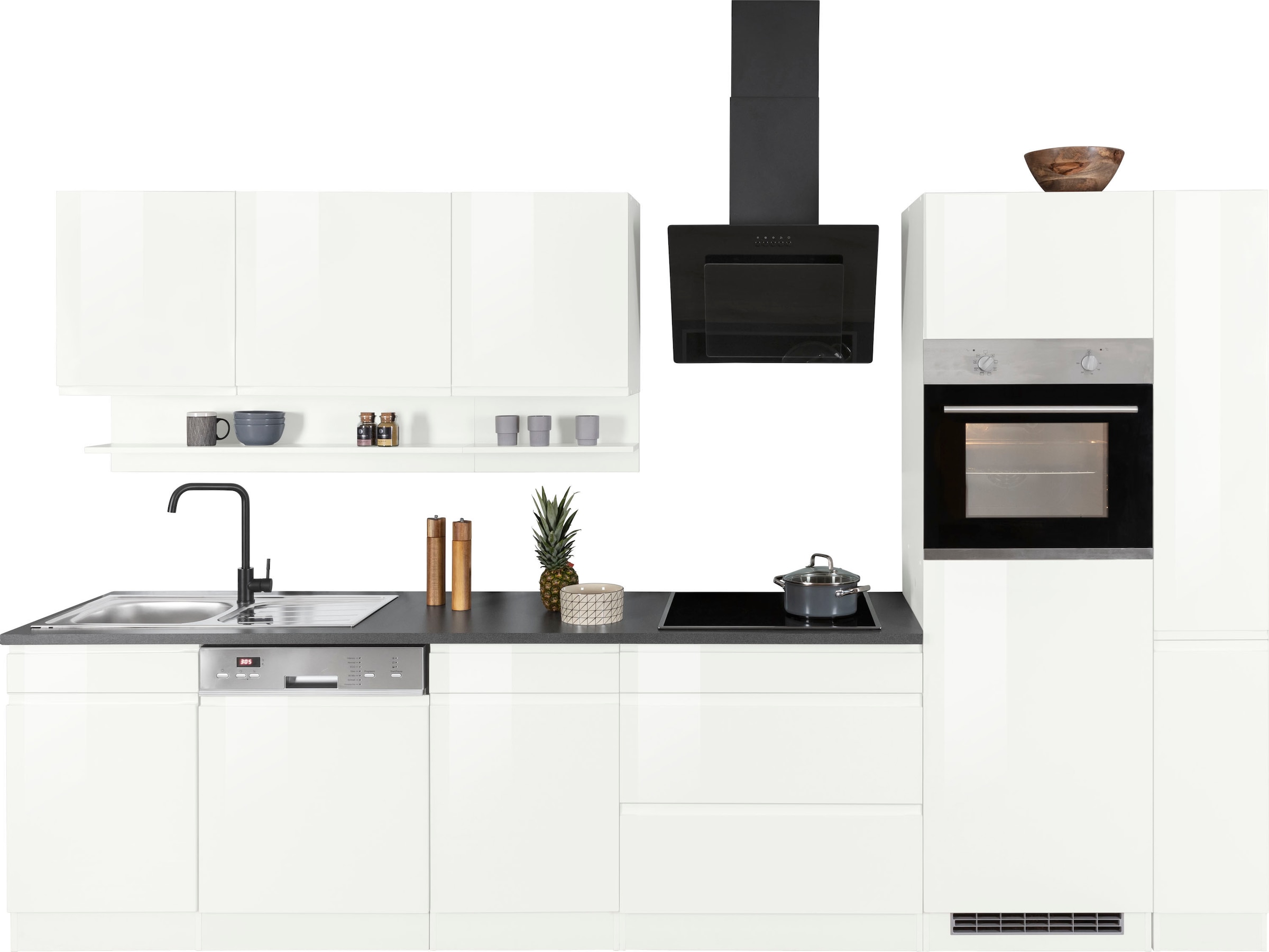 KOCHSTATION Kitchenette »KS-Virginia,neu in verbesserter Ausführung« plan de travail épaisseur 38 mm, rangement, fermeture douce,  largeur 330 cm, soft-close, sans appareils électriques