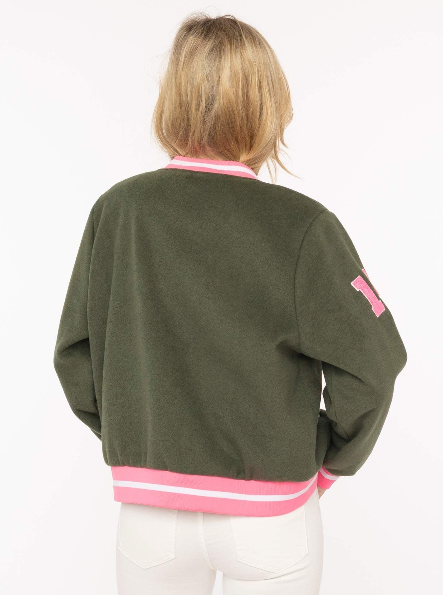 Zwillingsherz Veste bomber »„College Leo“« côtes rayées, détails léopard et doublure, patte à boutons-pression