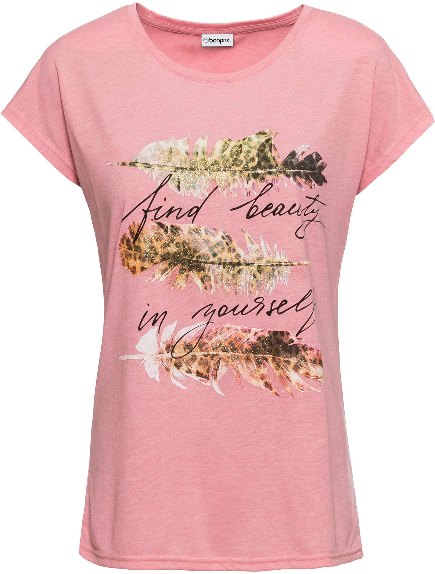 bonprix T-Shirt »T-Shirt mit Glitzerdruck« schmale Passform, Kurzarm, mit Glitzerdruck
