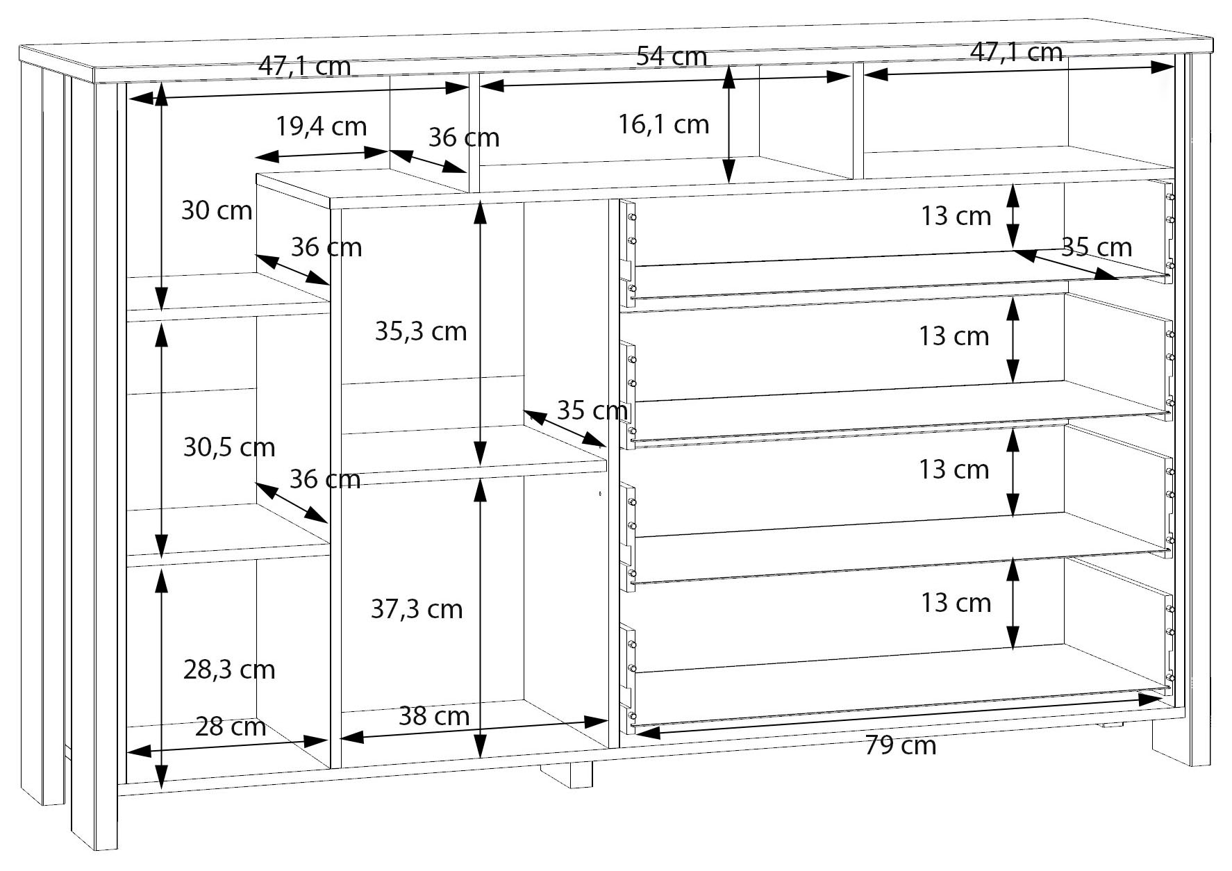 FORTE Sideboard »FORTE CLIF Sideboard mit 1 Tür und  4 Schubladen« B/H/T 161/102,3/41,6 cm, viel Stauraum