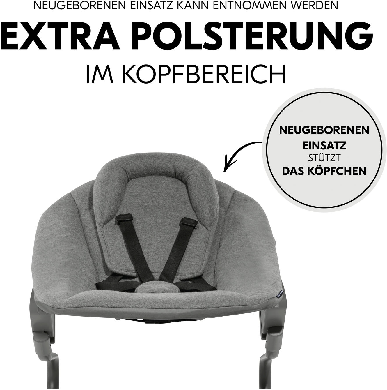 Hauck Transat pour bébé »Alpha Bouncer Premium, Dark Grey« bis 9 kilos für Neugeborene mit Wippgestell, für Hochstuhl Alpha+ und Beta+