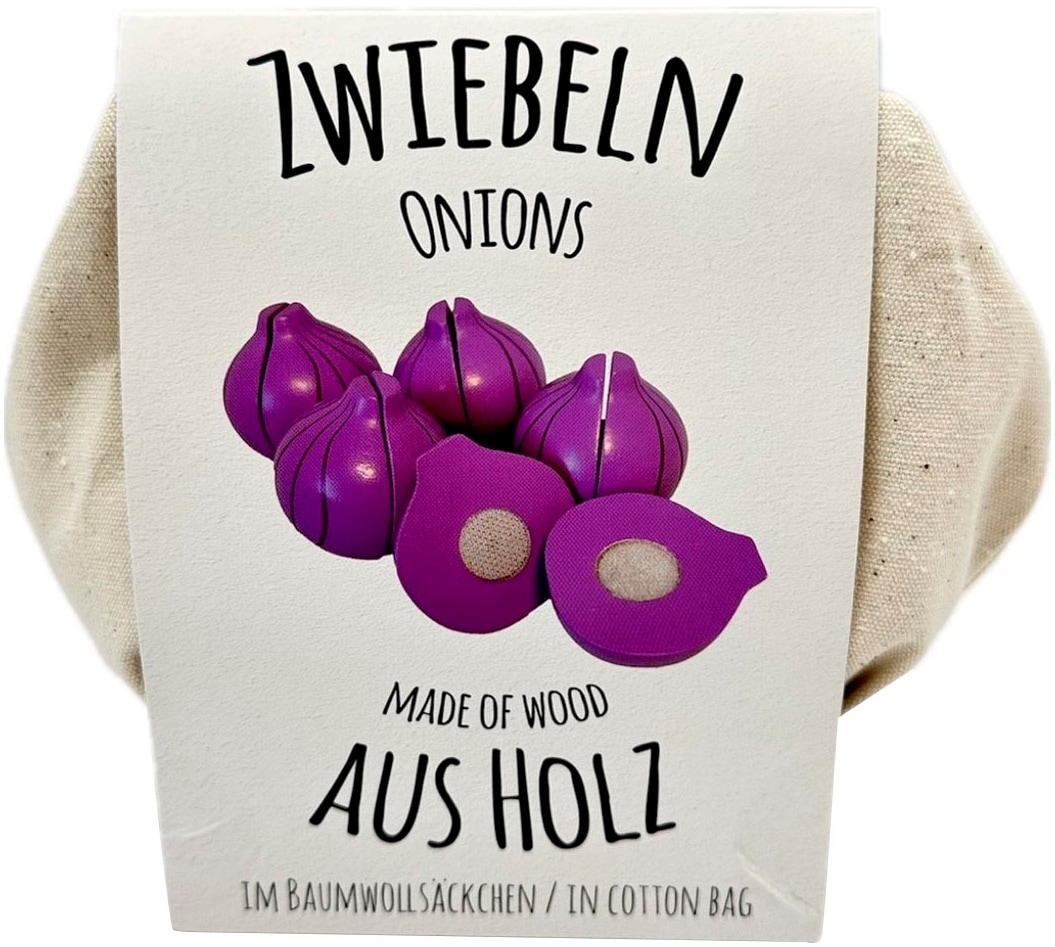 Tanner Spiellebensmittel »Holzzwiebeln zum Schneiden im 
schönen Baumwollsäckchen« FSC® - schützt Wald