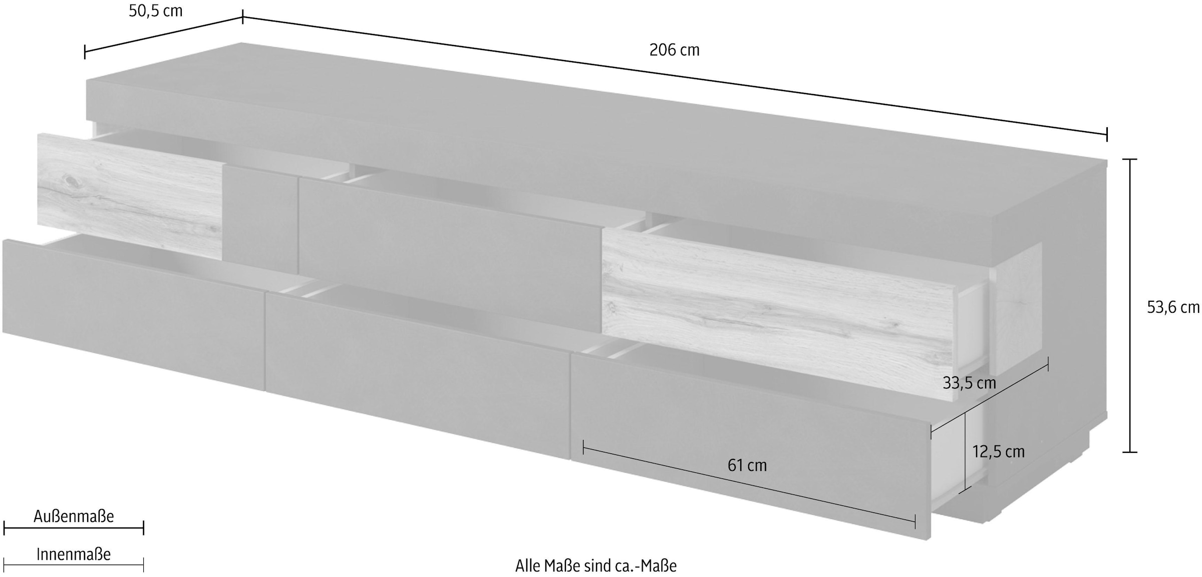 GOODproduct Lowboard »SILKE« Breite 206 cm, Hochglanzfronten