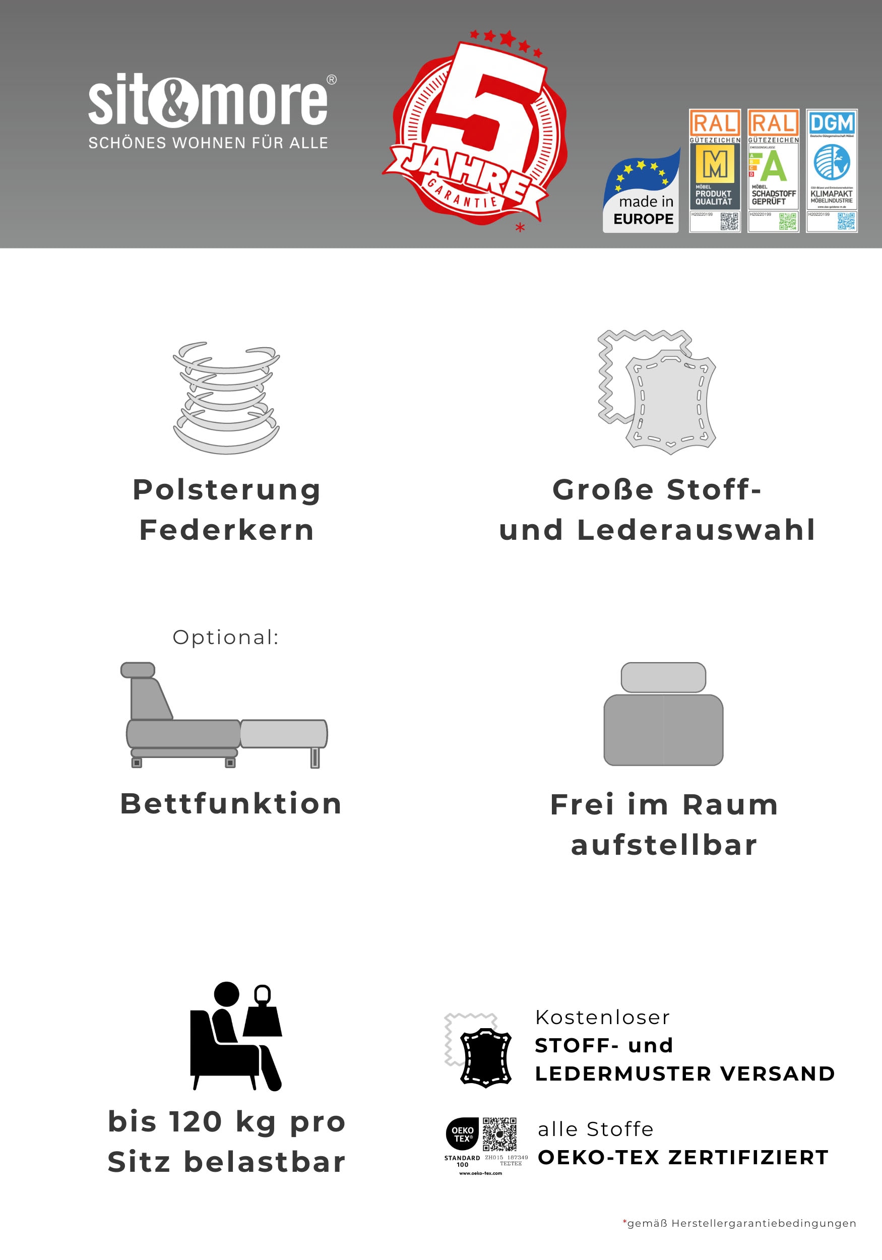 sit&more Polstergarnitur »Savona, B: 148 bzw. 198 cm« Set: 2- & 3er-Sofa, mit Federkern