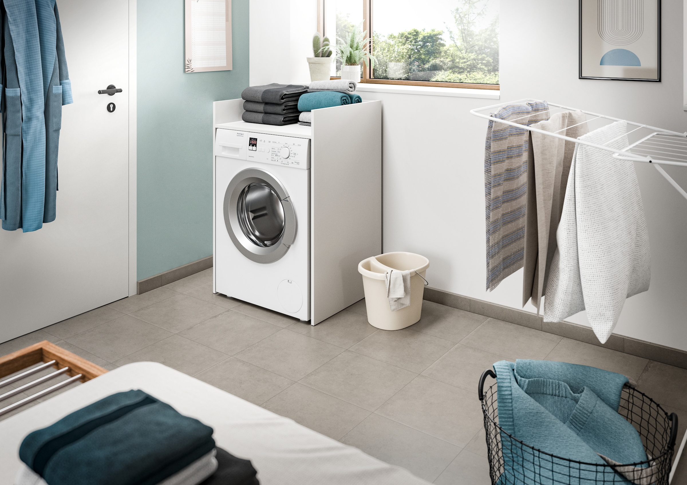 welltime Armoire pour machine à laver »FALAS, TOPSELLER!, Breite 66 cm, mit grosser Ablagefläche« in verschiedenen Farben erhältlich, für Waschmaschine & Trockner, 1 cuis tlg. Überbauschrank, Umbauschrank, Waschmaschinenschrank