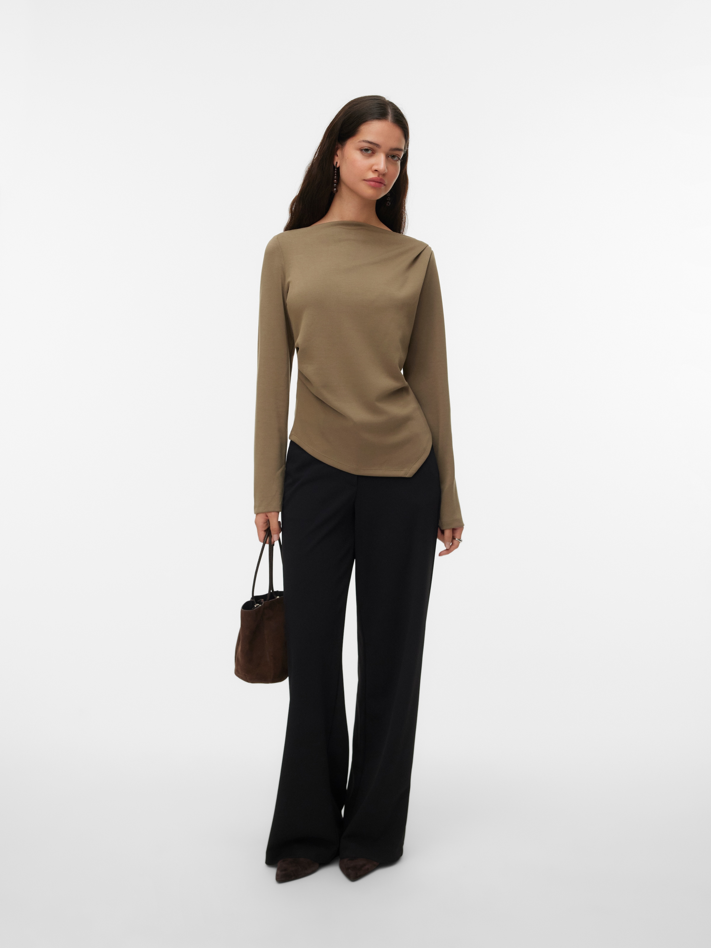 Vero Moda T-shirt à manches longues »VMMILLE LS BOATNECK SHORT TOP JRS NOOS« Materialmix, regular fit, mit Raffung