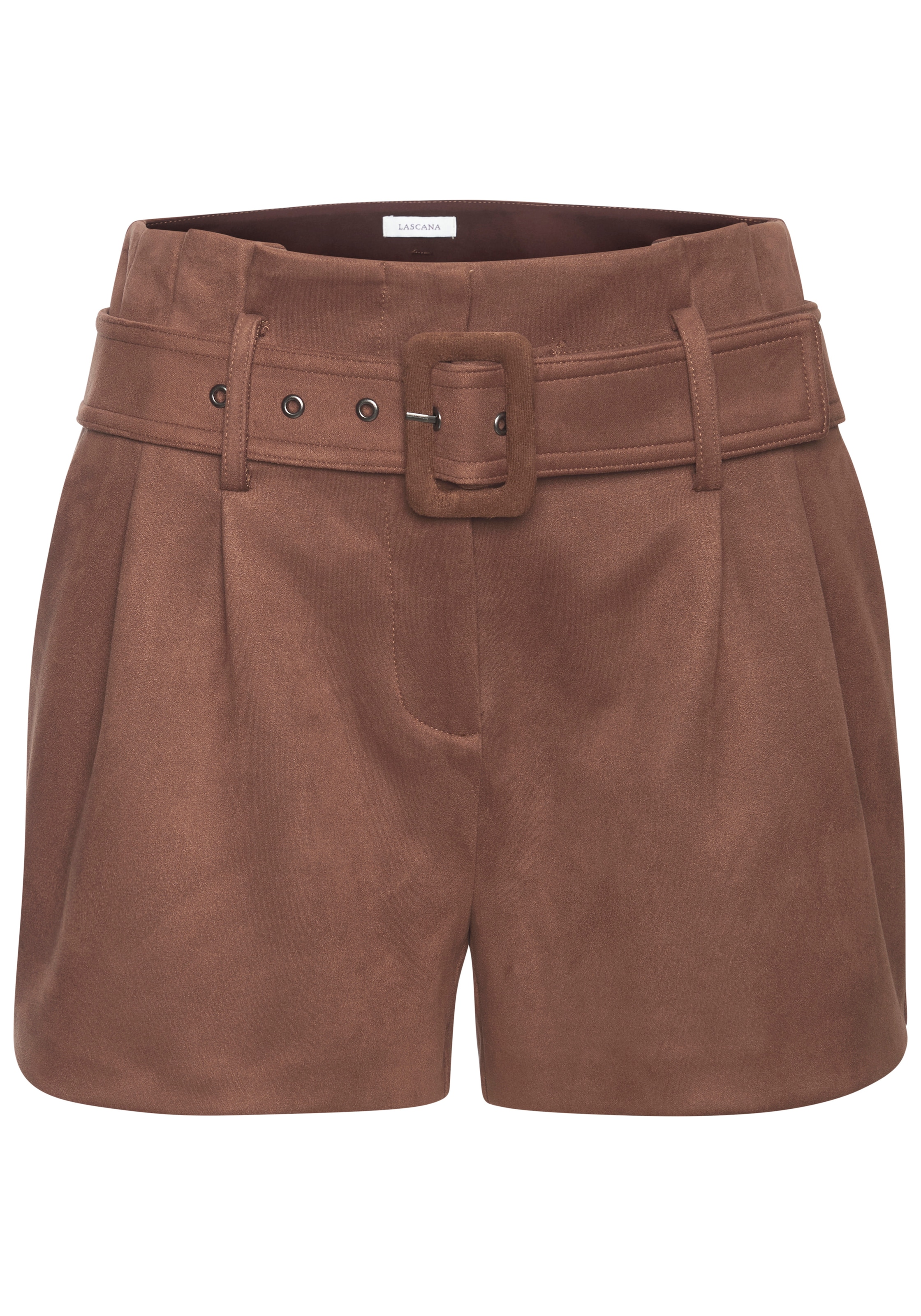 LASCANA Short »aus Velourlederimitat mit Gürtel«  shorts en similicuir, festival, fête, à la mode