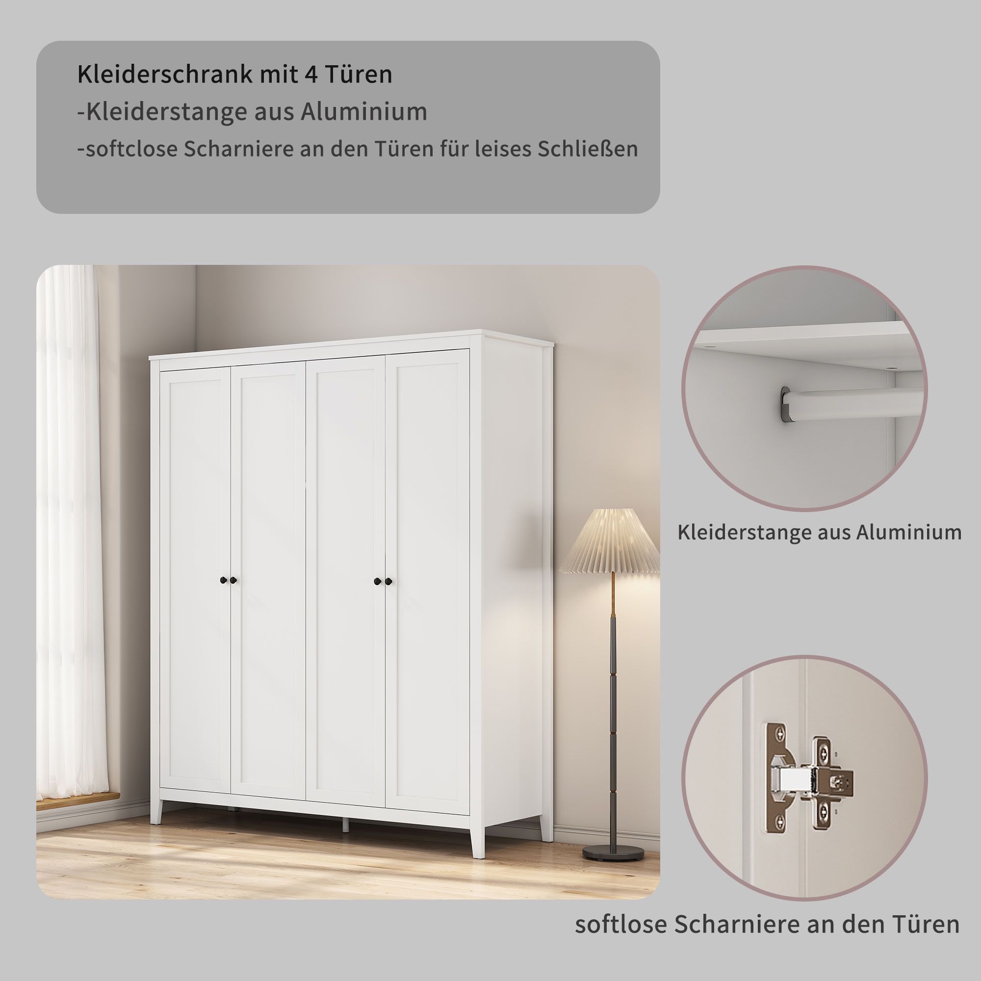 GOODproduct Kleiderschrank »Borkum Sideboard Anrichte mit 6 Schubladen Landhaus weiss« schwarze Griffe aus Metall,  Schlafzimmerschrank mit 6 Böden und Kleiderstange, 5 Türen