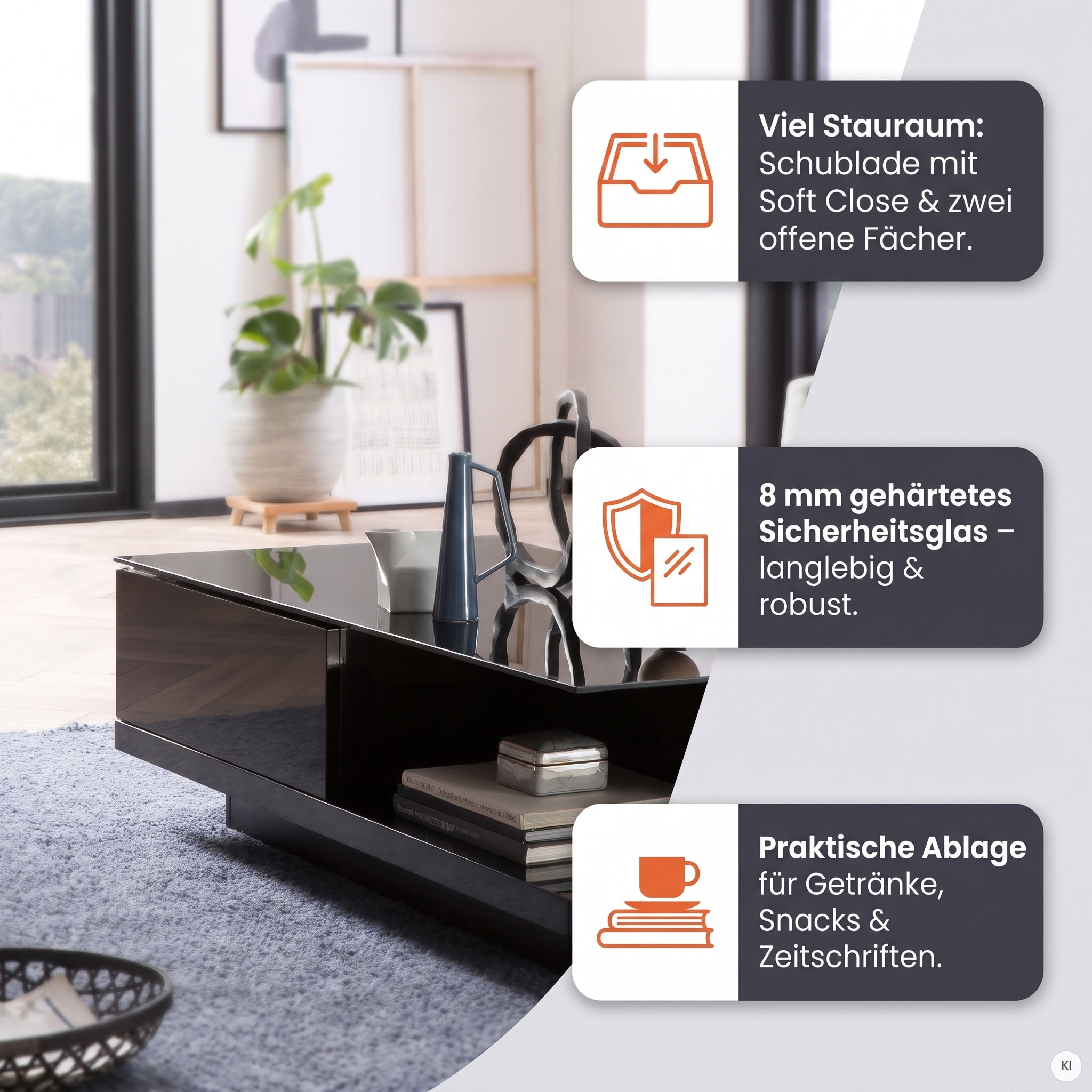 SalesFever Table basse »im minimalistischen Stil« plateau de table élégant en verre cristal robuste