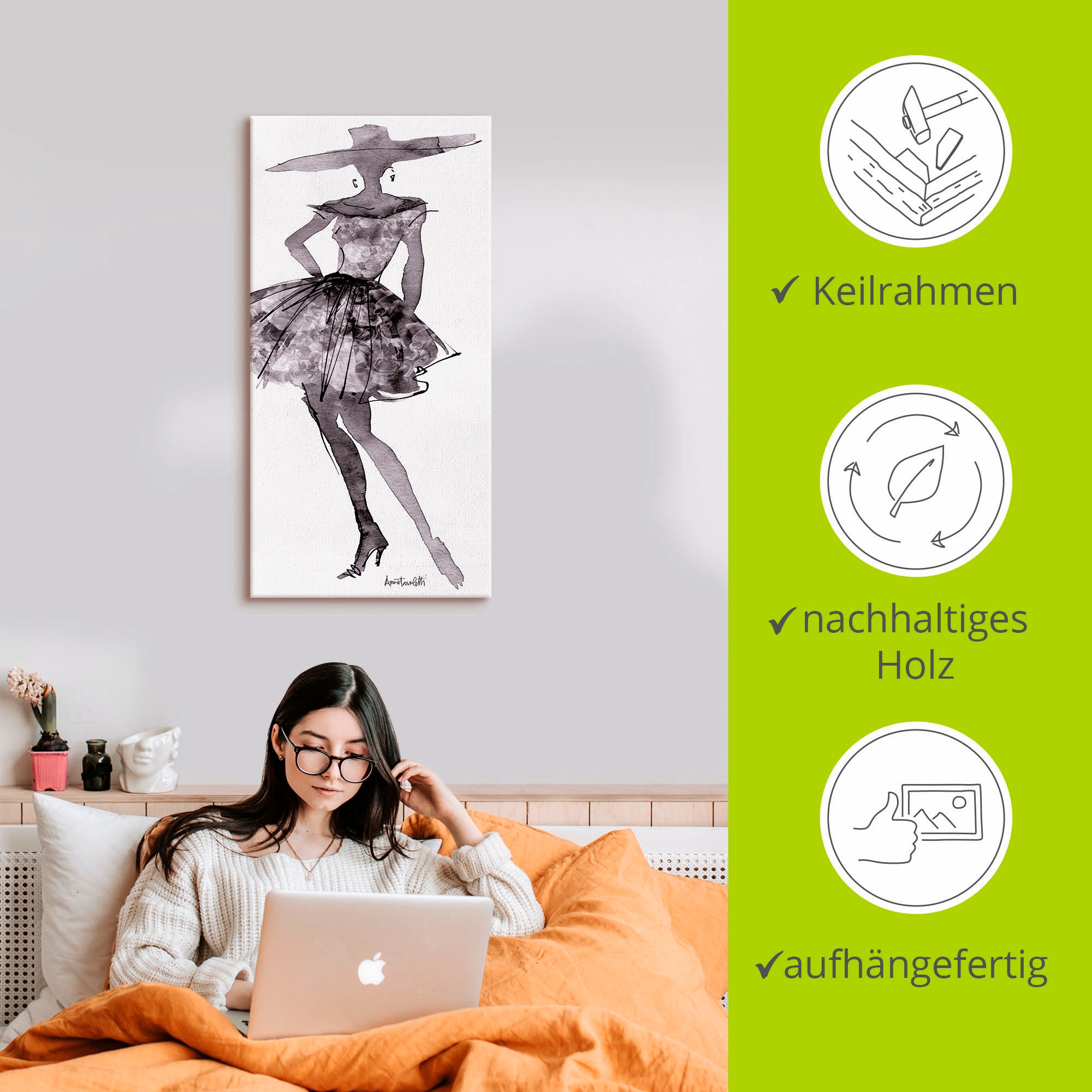 Artland Leinwandbild »Mode Skizzenbuch V« Mode 1 Stk. tlg. auf Holzrahmen gespannt