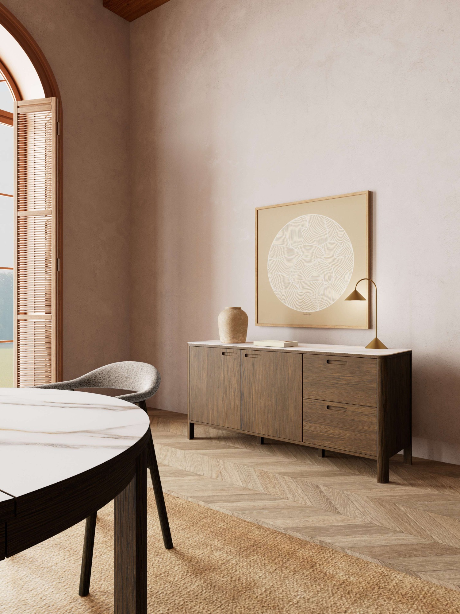 ACTONA GROUP Modules d'armoire »Southampton, Kommode« 1 cuis tlg. Buffet, 2 portes, 2 tiroirs, 2 étagères, chêne fumé, dessus en céramique