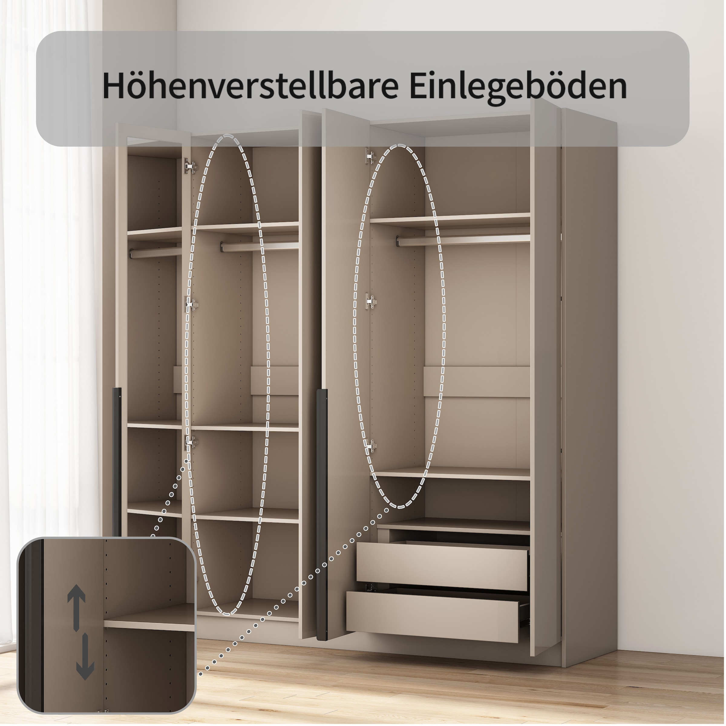 GOODproduct Kleiderschrank »Annor Schlafzimmerschrank Breite 162cm hochglanz Schrank Garderobe« Drehtürenschrank mit perfekter Innenausstattung - elegante Türgriffe