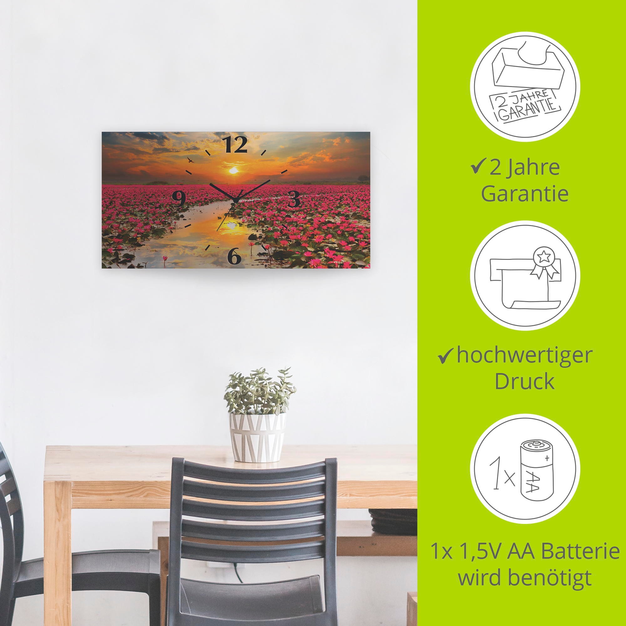 Artland Wanduhr »Sonnenschein blühende Lotusblume« wahlweise mit Quarz- oder Funkuhrwerk, lautlos ohne Tickgeräusche