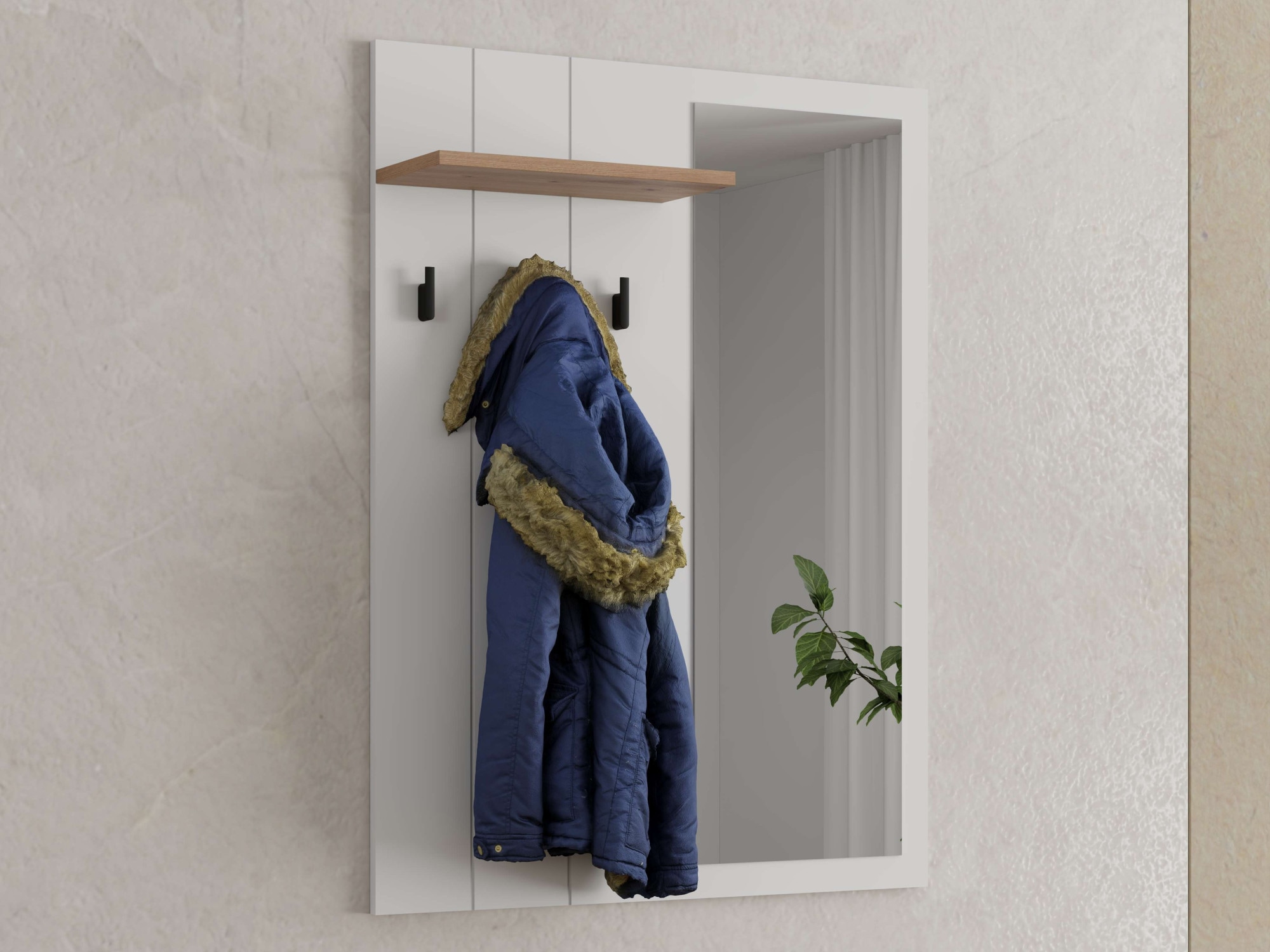 Home affaire Panneau de vestiaire »Bedford, Wandregal Wandpaneel, Wandgarderobe praktisch & stillvoll« mit 3 Kleiderhaken, Spiegel und Ablage für Accessoires, Breite 76,5 cm