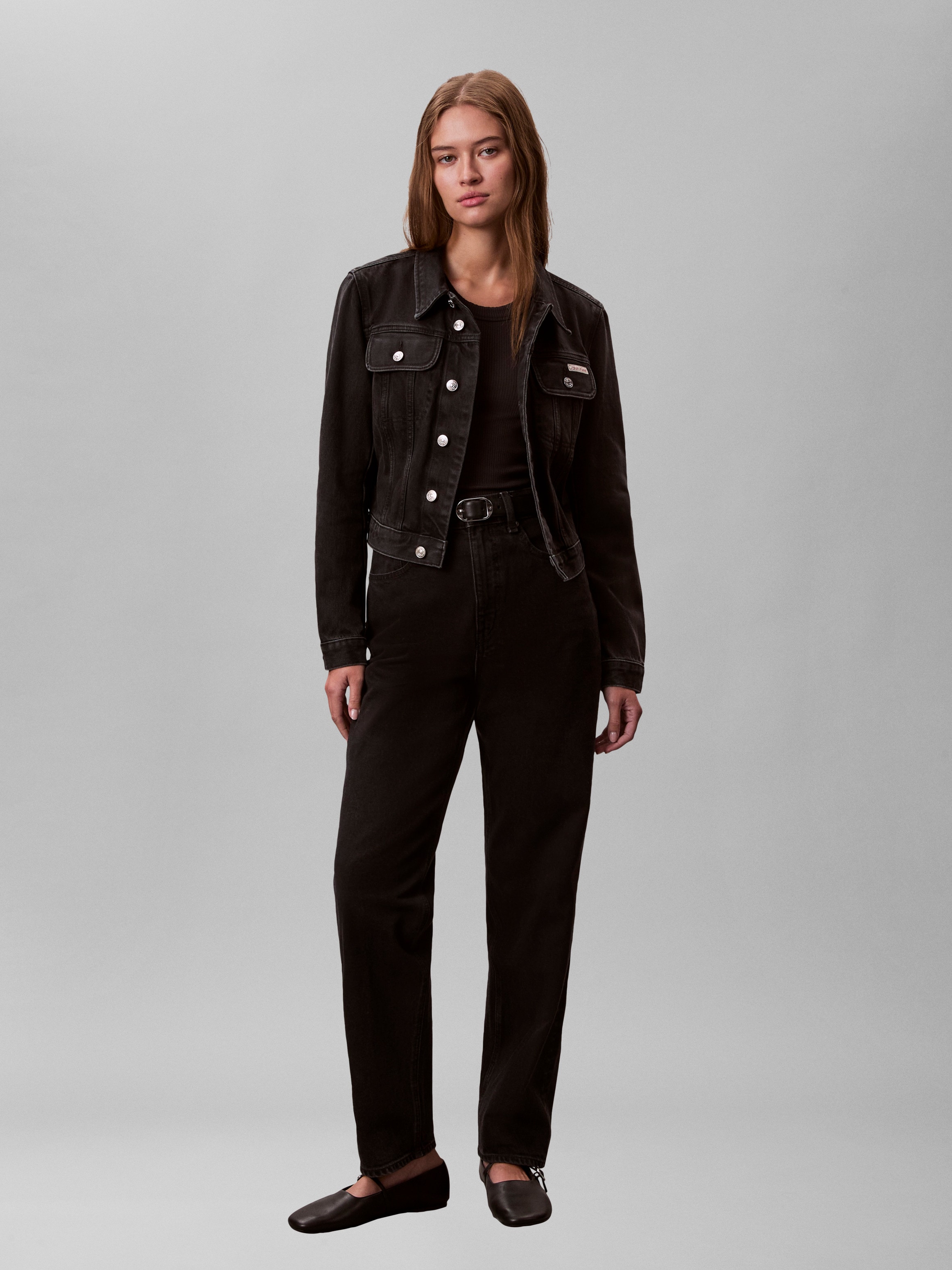 Calvin Klein Jeans Veste en jean »CROP 90S« ohne Kapuze schmale, kurze Passform, used-washed