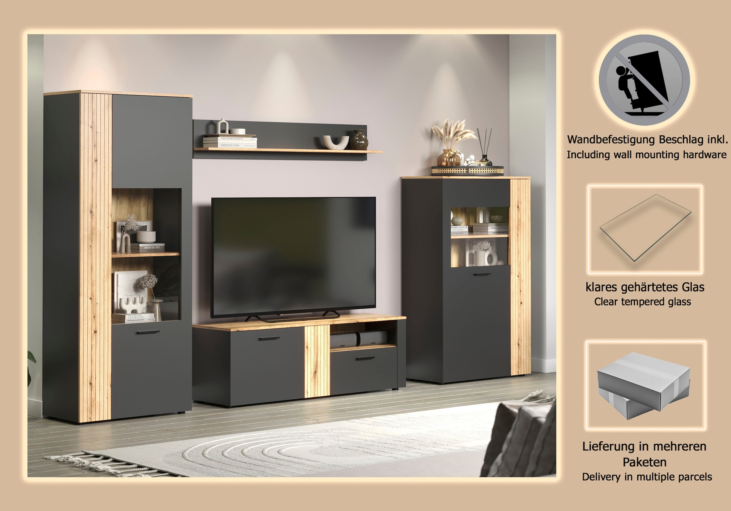 INOSIGN Wohnwand »Estepona« Komplett-Set, 4 Stk. tlg.