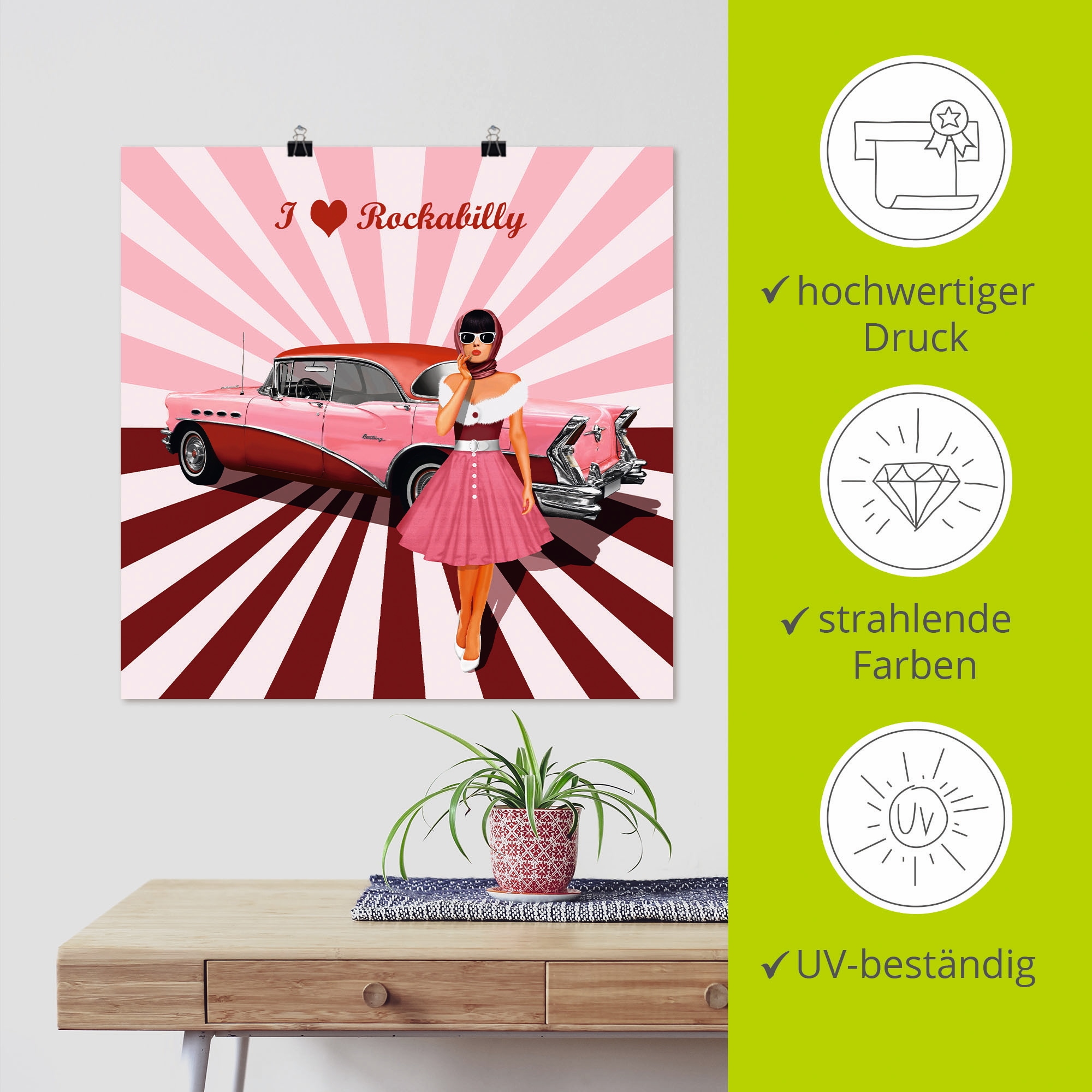 Artland Wandbild »Ich liebe Rockabilly« Ausstellungsplakate 1 Stk. tlg. als Leinwandbild, Poster in verschied. Grössen