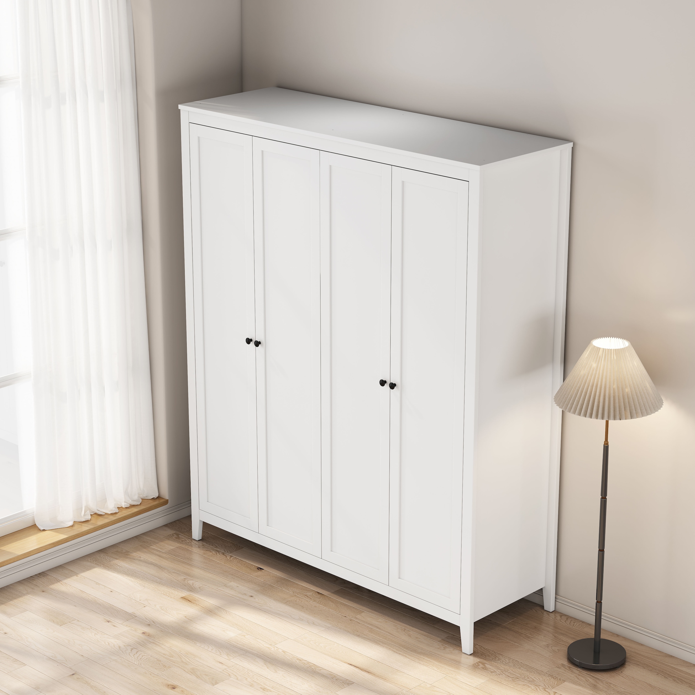 GOODproduct Kleiderschrank »Borkum Sideboard Anrichte mit 6 Schubladen Landhaus weiss« schwarze Griffe aus Metall,  Schlafzimmerschrank mit 6 Böden und Kleiderstange, 5 Türen