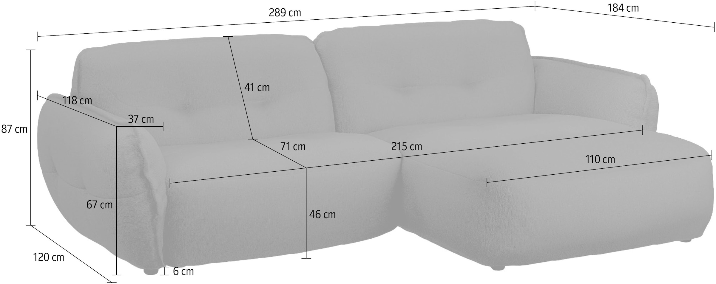 BETYPE Ecksofa »Be Fluffy Mega Sofa, bequem, viel Platz, Breite 289cm, L-Form« Softes Sitzgefühl, moderne Kedernaht, hochwertiger Bezug