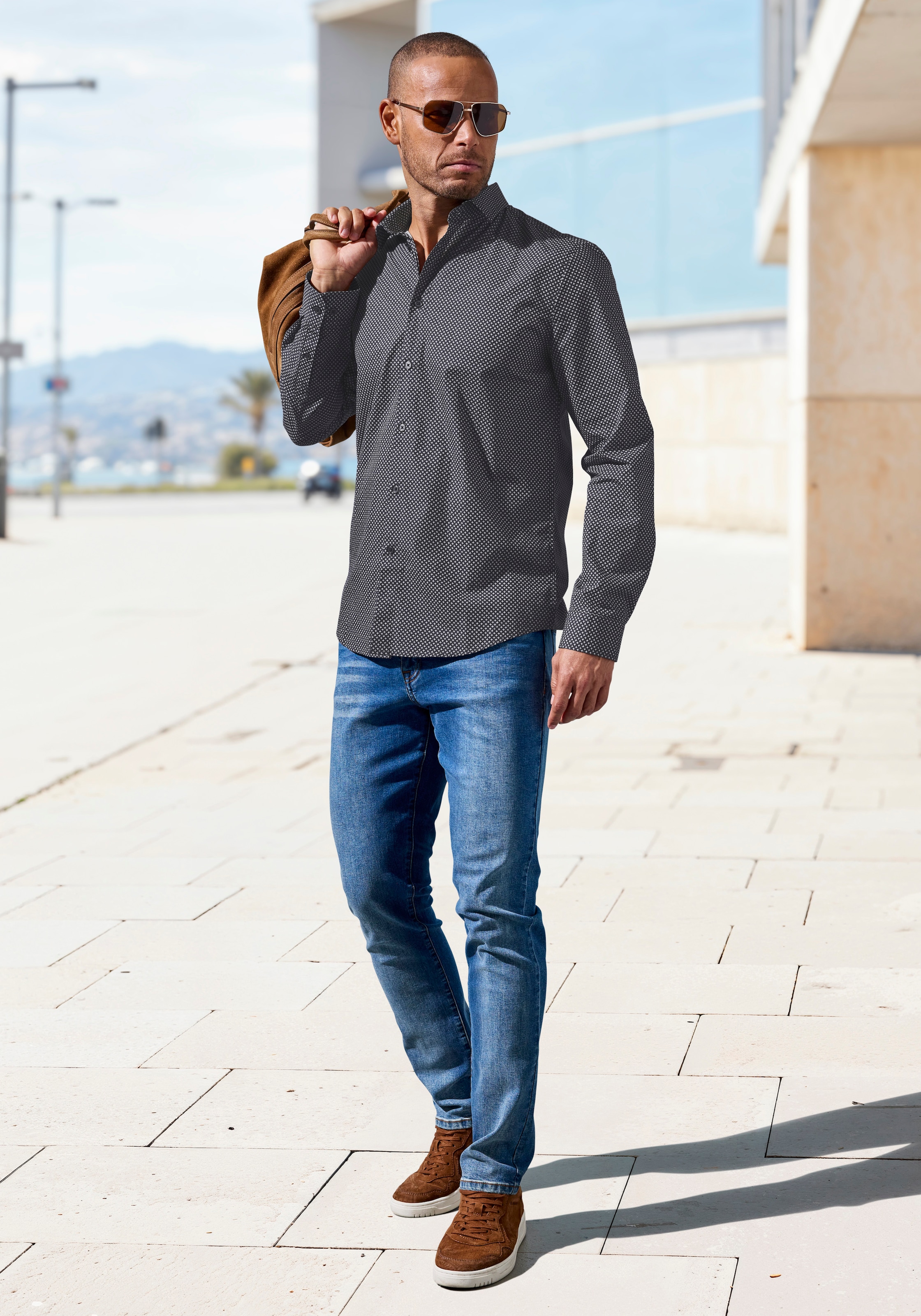 H.I.S Langarmhemd »Regular fit« mit Haifischkragen und allover Print aus reiner Baumwolle