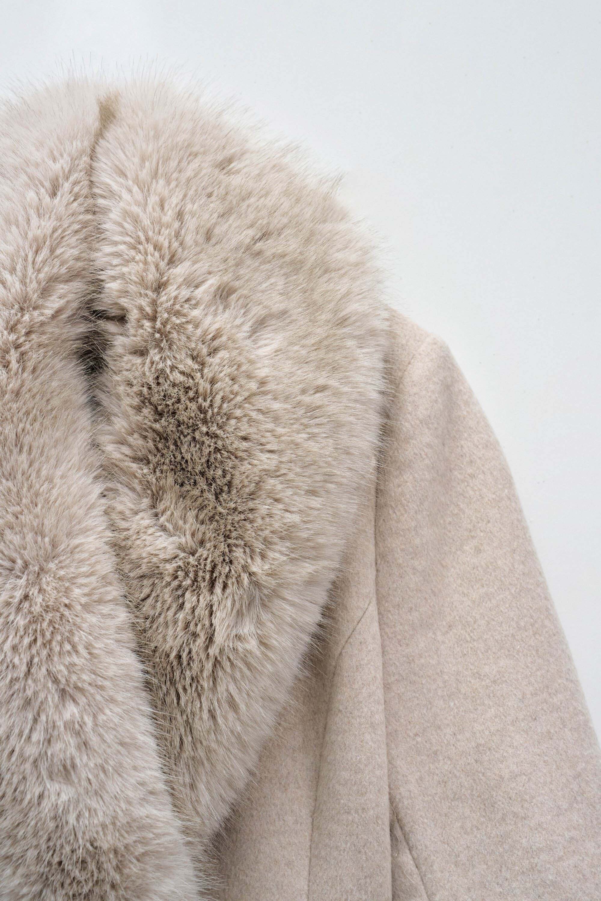 Salsa Wolljacke »Salsa Jeans Wollmantel Long Wool Coat Faux Fur Belt«