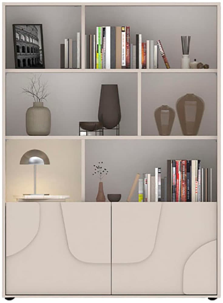 INOSIGN Highboard »Stone, H 155/141, B 105 cm, 2 Türen, 6 offene Fächer, Regal-Schrank« 3D-Design, Push-to-open, Stauraum dekorativ & praktisch, Füsse wählbar
