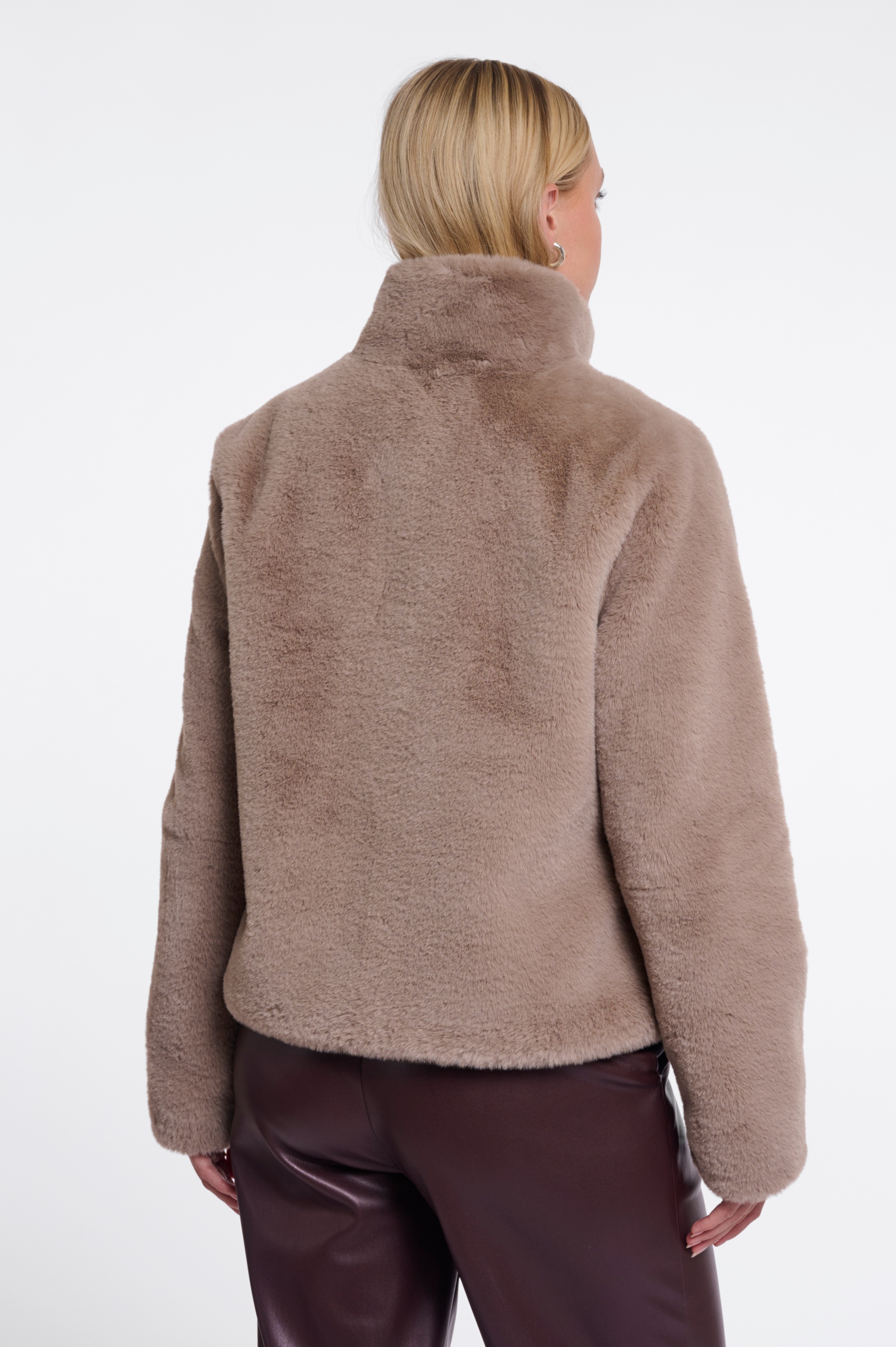 Rino & Pelle Fellimitatjacke ohne Kapuze Plüschjacke mit Knopfverschluss und Stehkragen