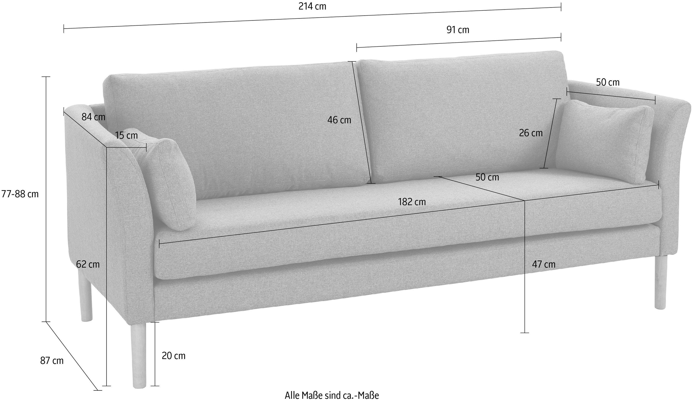 andas 3-places »Grenzda« pieds en bois massif, largeur 214 cm