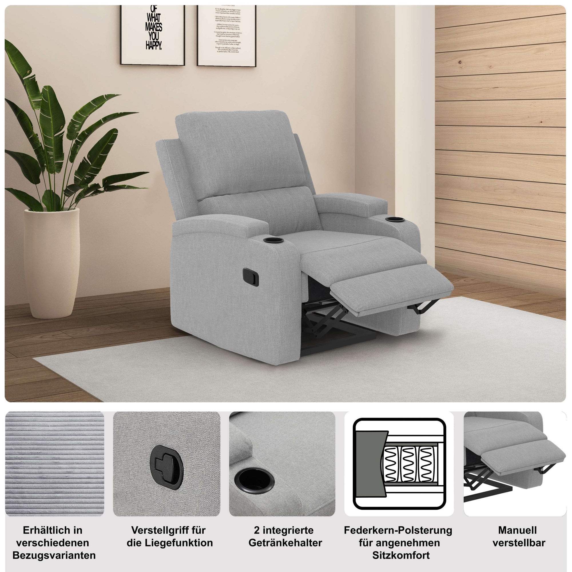 GOODproduct Relaxsessel »NAPORI Cord, Kinosessel, Multimedia-Sessel« TV-Sessel mit manueller u elektrischer Relaxfunktion u. Getränkehalter