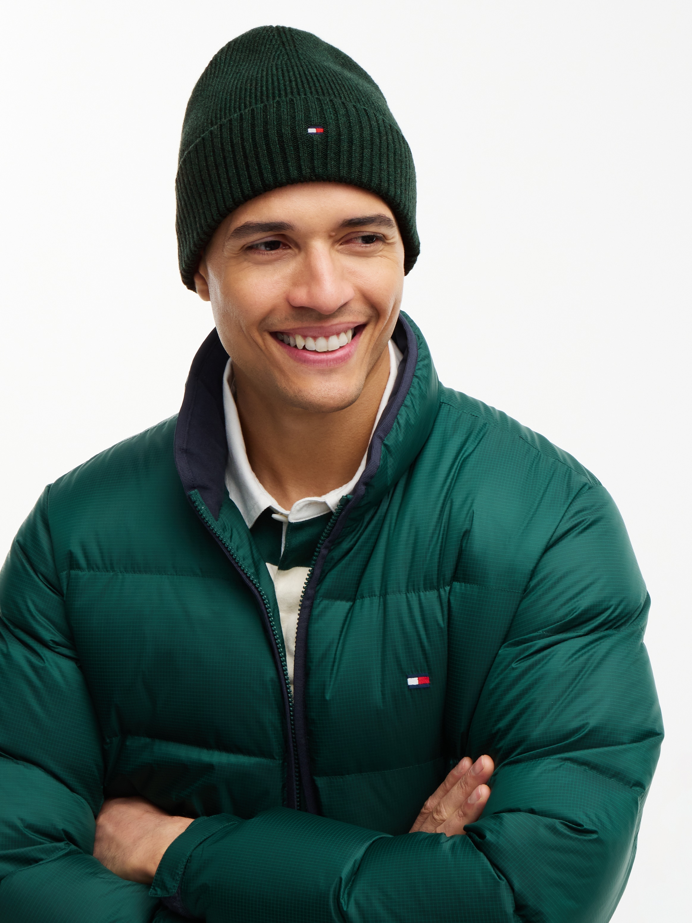 Tommy Hilfiger Bonnet tricoté »TH FLAG PIMA COTTON BEANIE« bonnet avec broderie logo, avec part de cachemire, unisexe