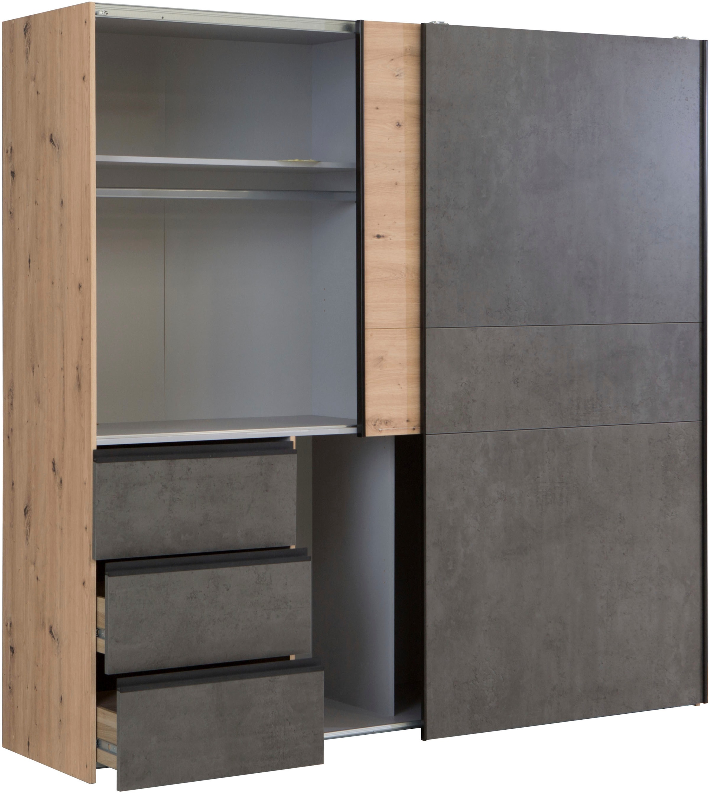 FORTE Schwebetürenschrank »Winn, Schiebetürenschrank mit 3 Schubladen, Made in Europe« In 2 Grössen erhältlich - B/H/T ca. 170x200,5x61cm und 200x200,5x61cm,  verschiedene Grössen und Farben, sehr viel Stauraum
