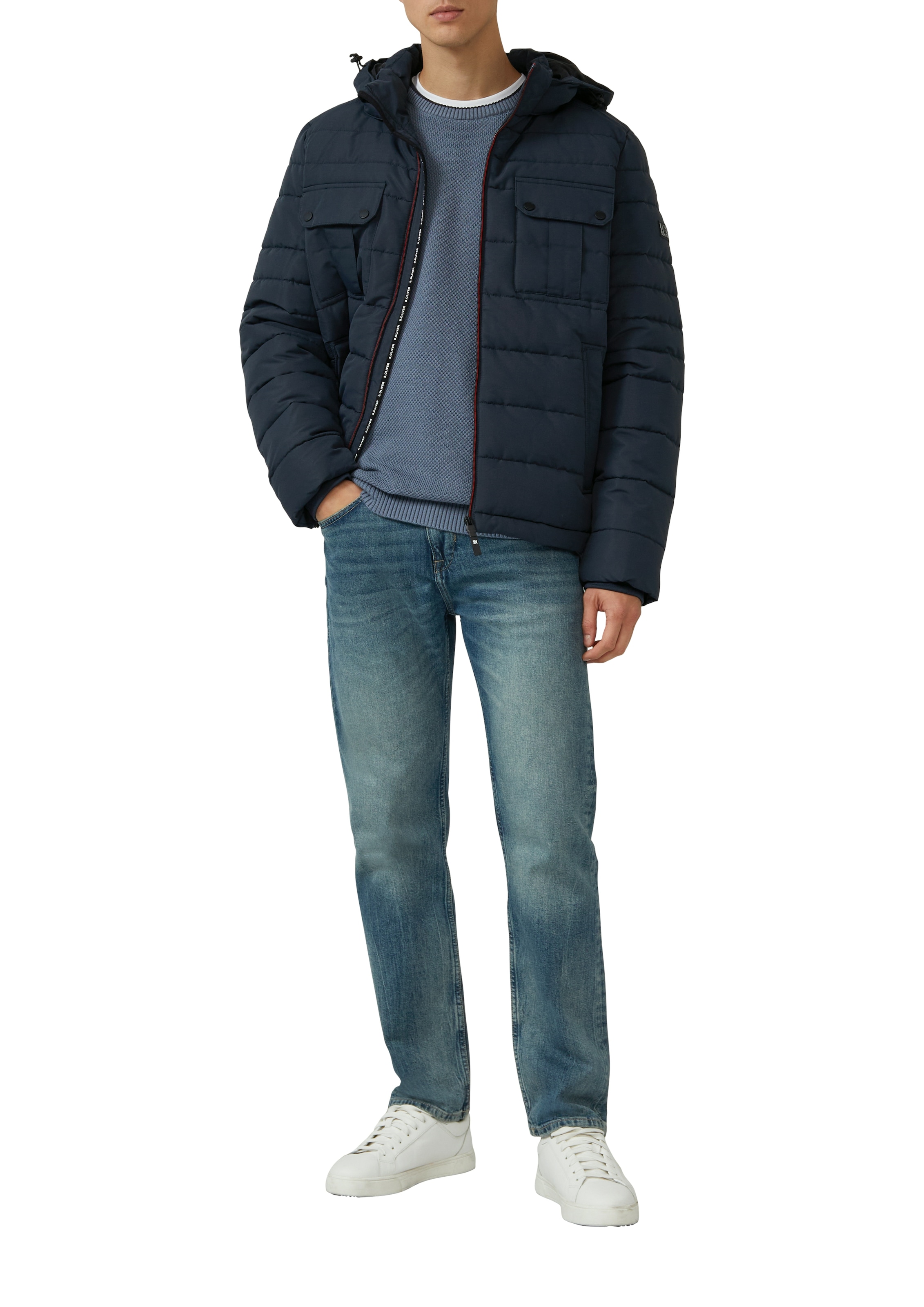 s.Oliver Pull en tricot , aus strukturierter Qualität, mit Logo-Badge, Regular Fit
