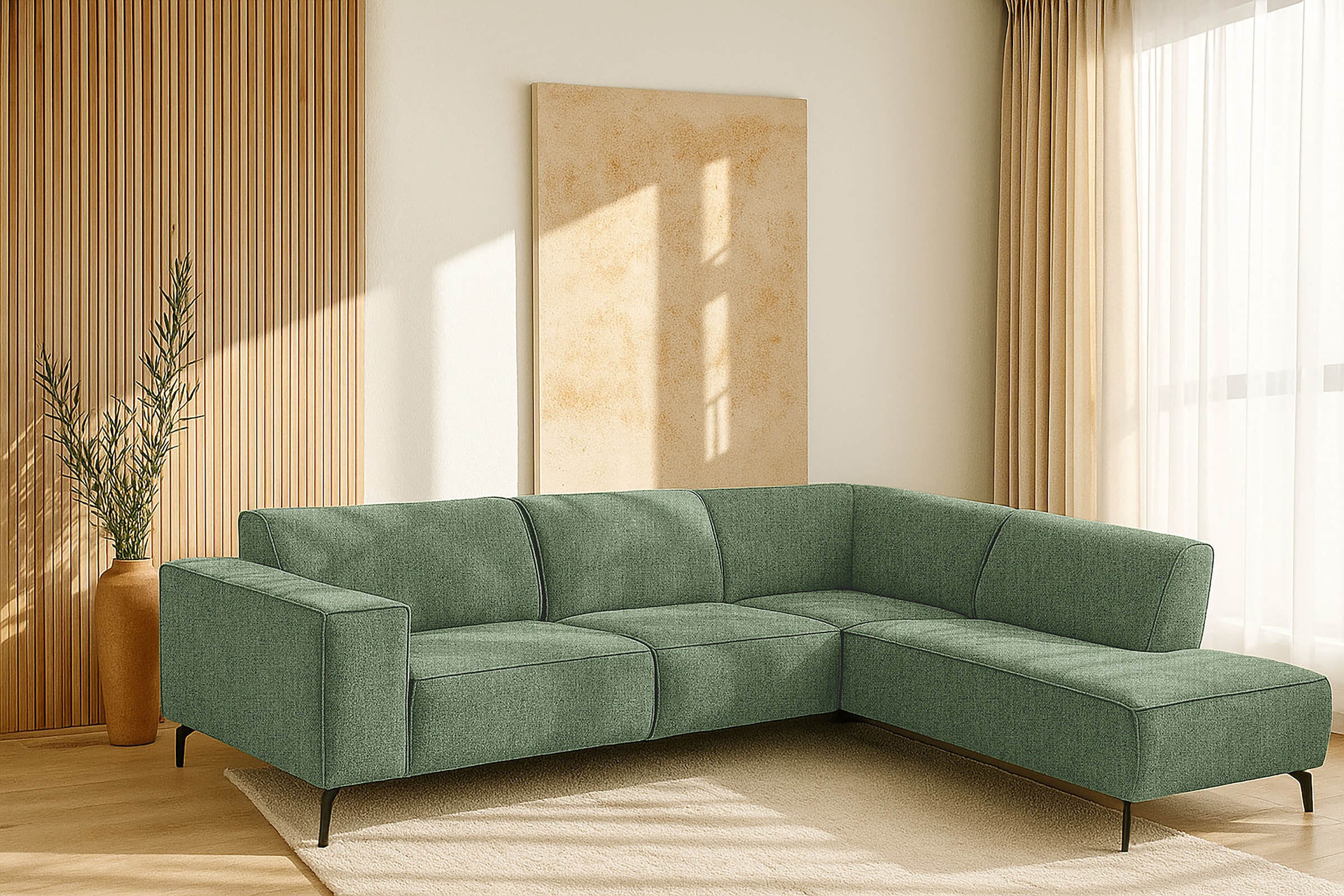 Home affaire Canapé d'angle »LORCAN mit Metallfüssen, Breite 275 cm, weiches Sitzgefühl« pieds métal, aspect cuir, structure, bouclé