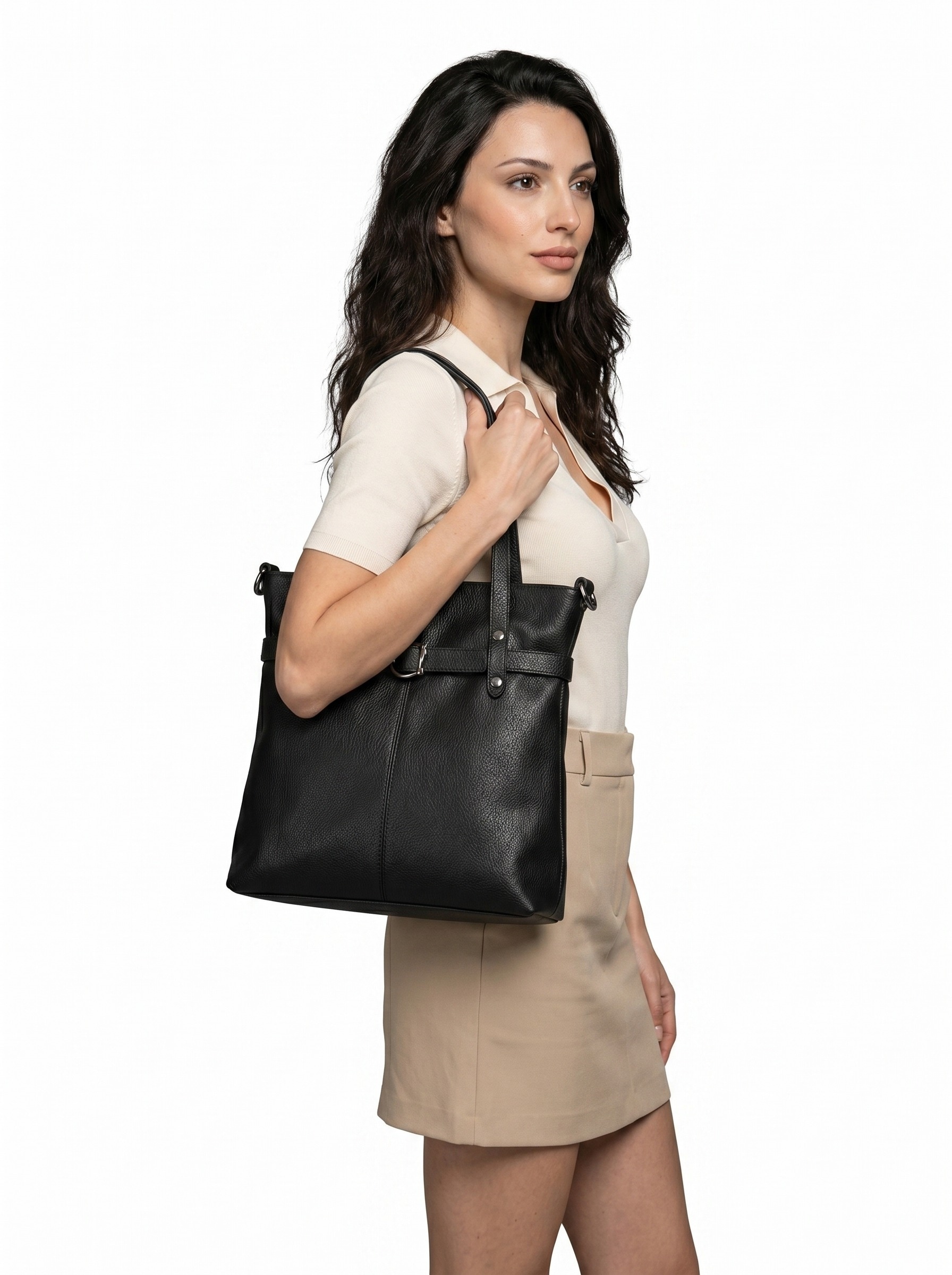 Cluty Shopper cuir véritable, fabriqué en Italie