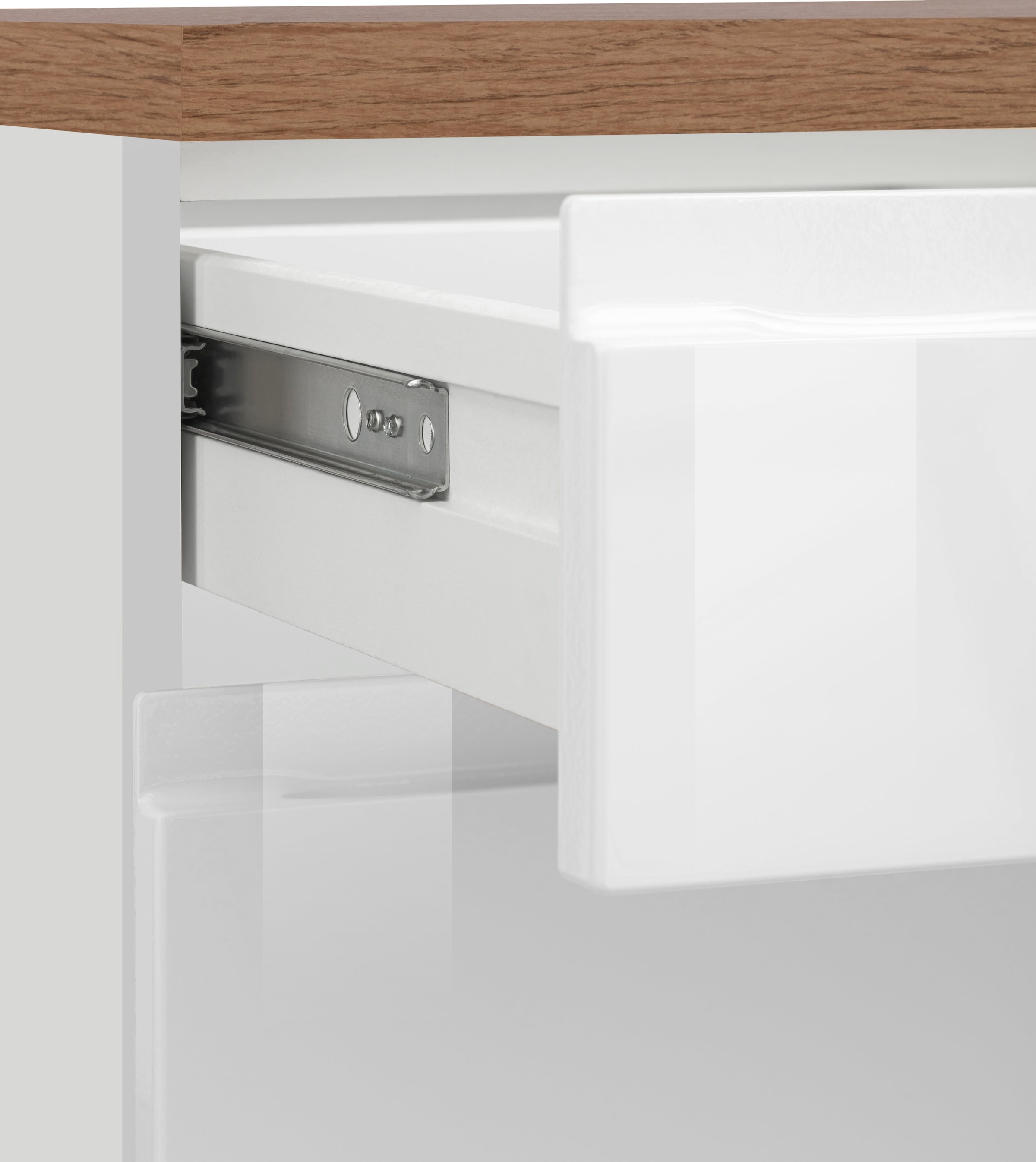 KOCHSTATION Kitchenette »KS-Virginia,neu in verbesserter Ausführung« plan de travail épaisseur 38 mm, rangement, fermeture douce,  21 : largeur 210 cm, fermeture en douceur, option avec appareils électriques