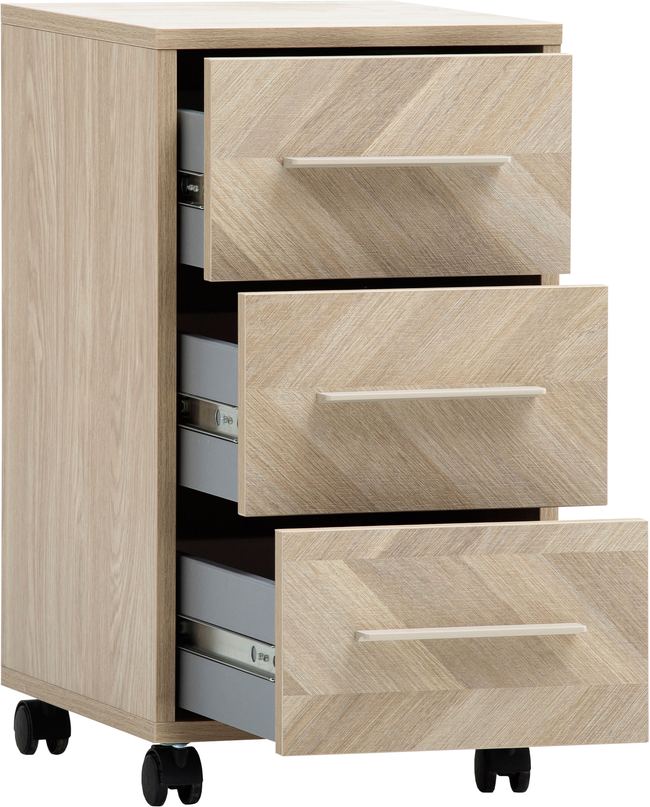 Schildmeyer Caisson à roulettes »AREZZO, 3 Schubkästen, fühlbare Holzstruktur, MADE IN GERMANY« 1 cuis tlg. devants à tiroirs en motif chevrons, Fabriqué en Allemagne
