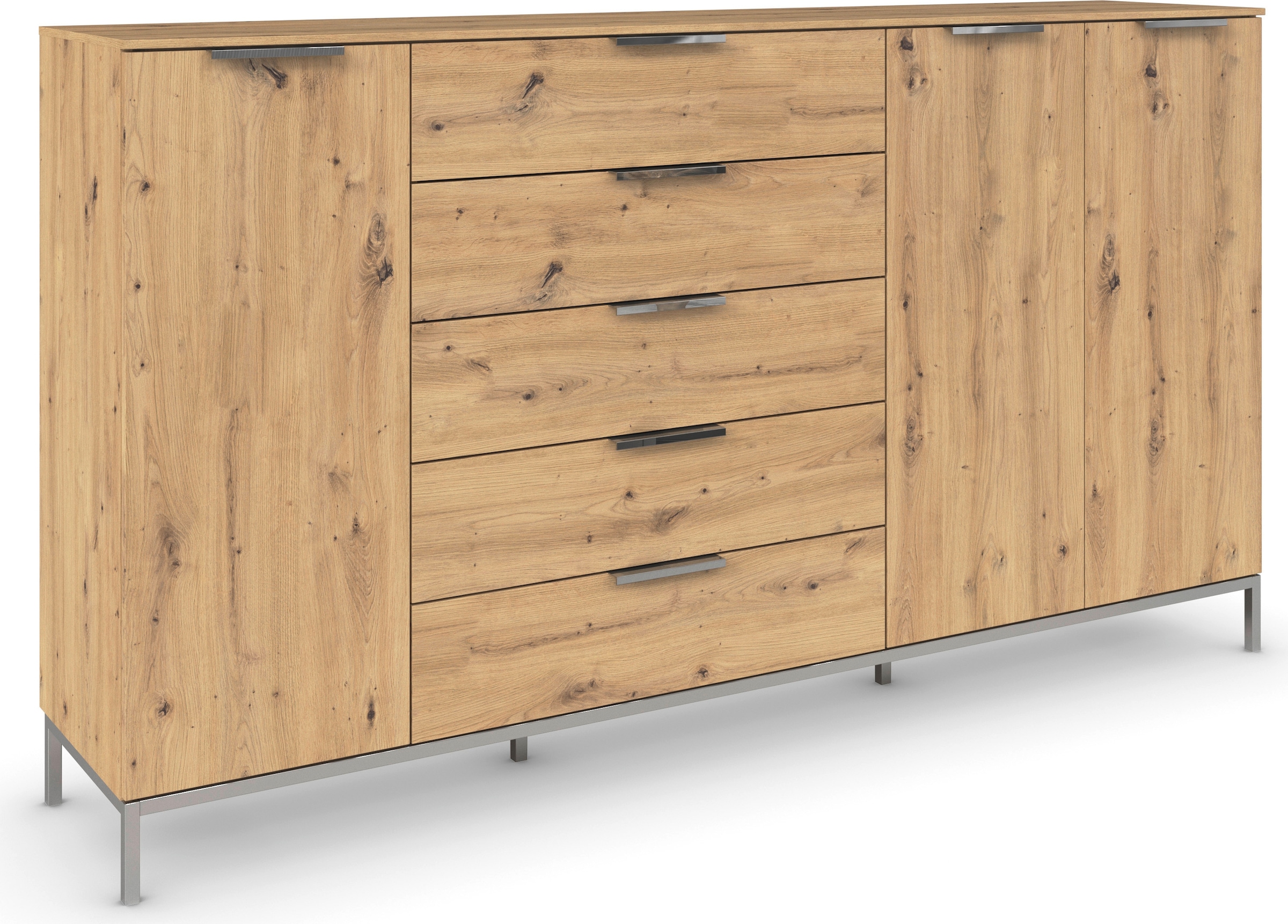 rauch Commode combinée »Kommode Türkommode Sideboard Kombikommode FLIPP« Largeur 200 cm avec 4 étagères,  3 portes avec 5 tiroirs et fonction soft-close
