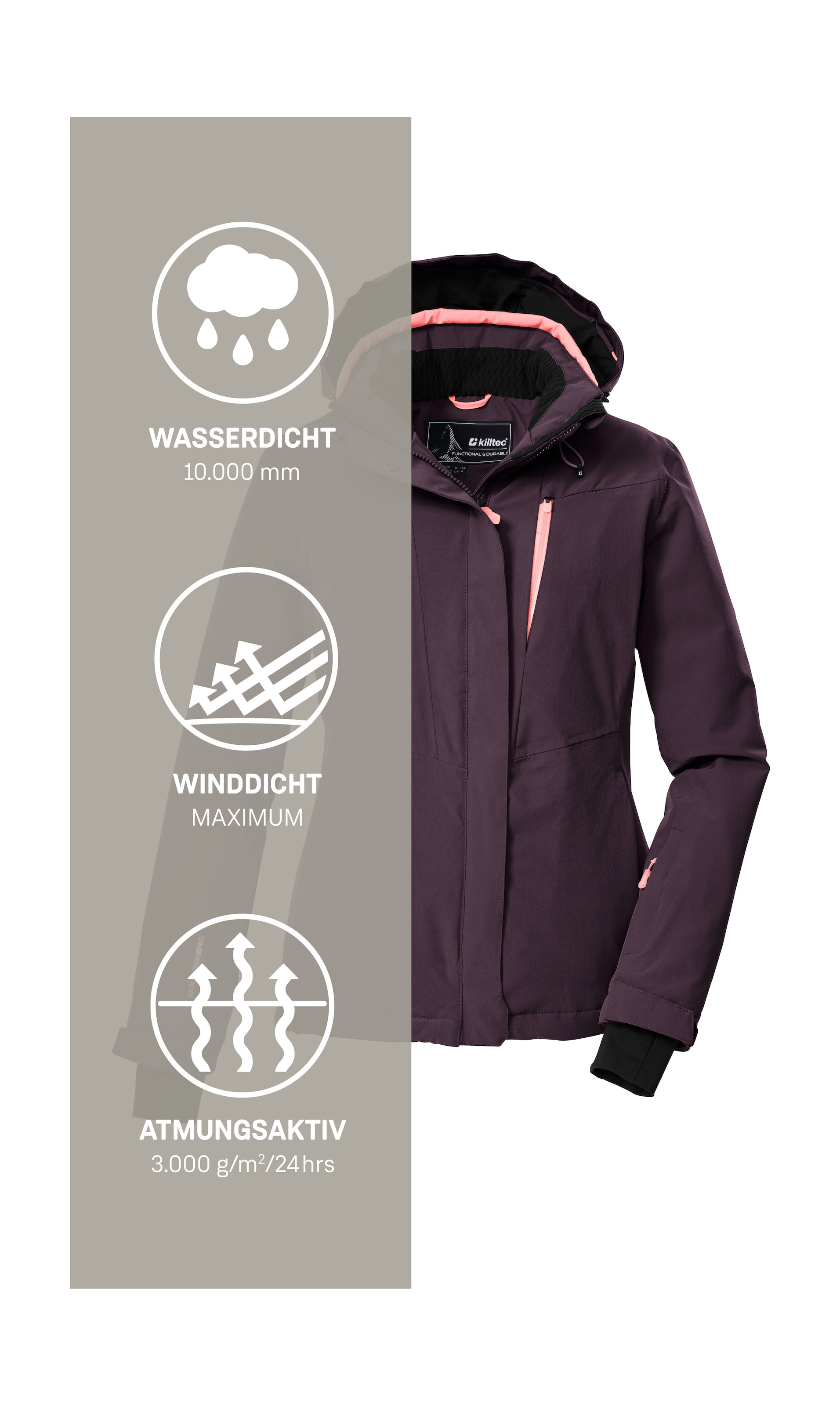 Killtec Veste de ski »KSW 25 WMN SKI JCKT« Veste de ski respirante, imperméable avec capuche amovible