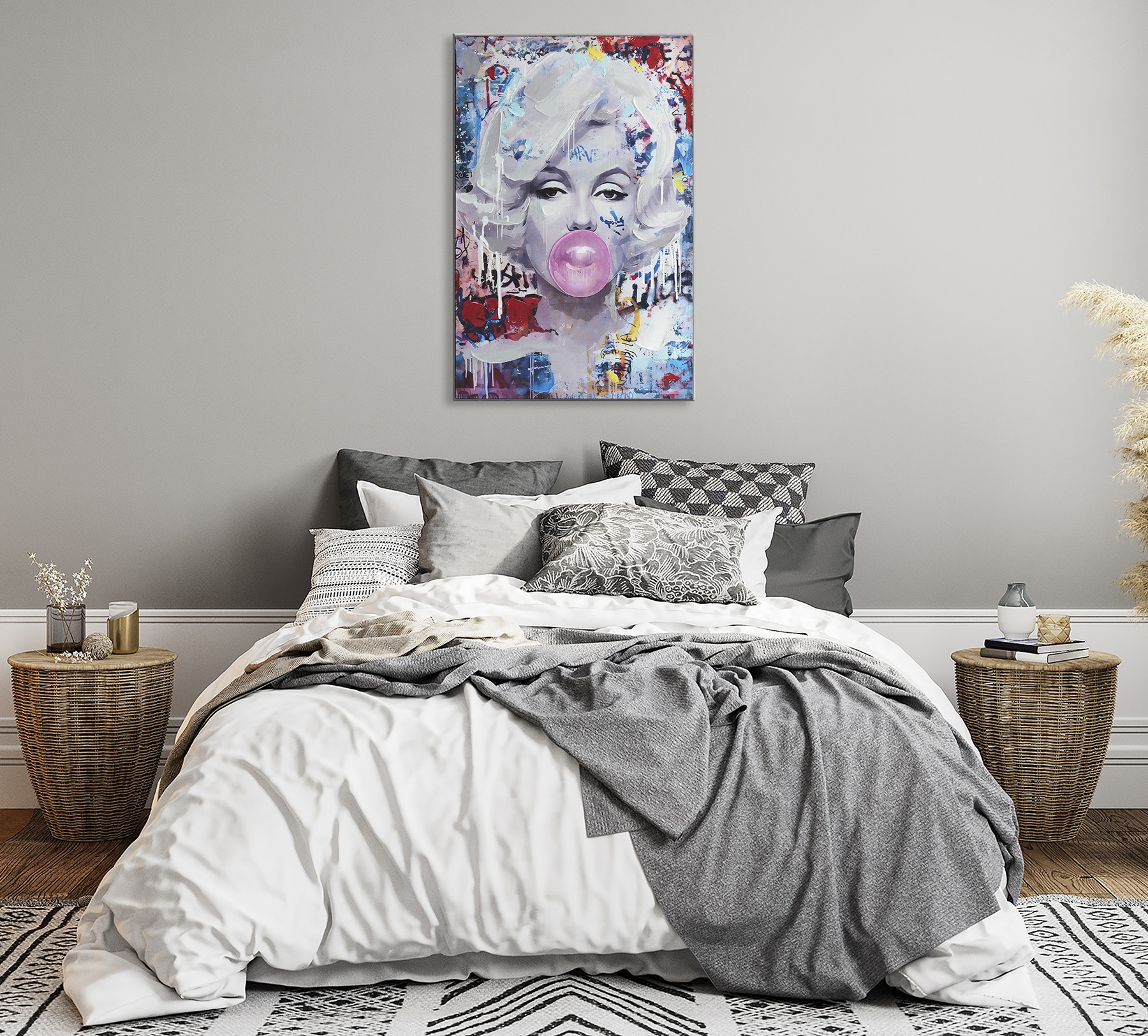 Bönninghoff Peinture à l'huile »handarbeit gerahmt POP ART PORTRAIT 60x90 cm – Wandbild« Femme | Pop Art | Portrait 1 cuis tlg. fabriqué à la main, chaque image est unique, cadre à joint creux