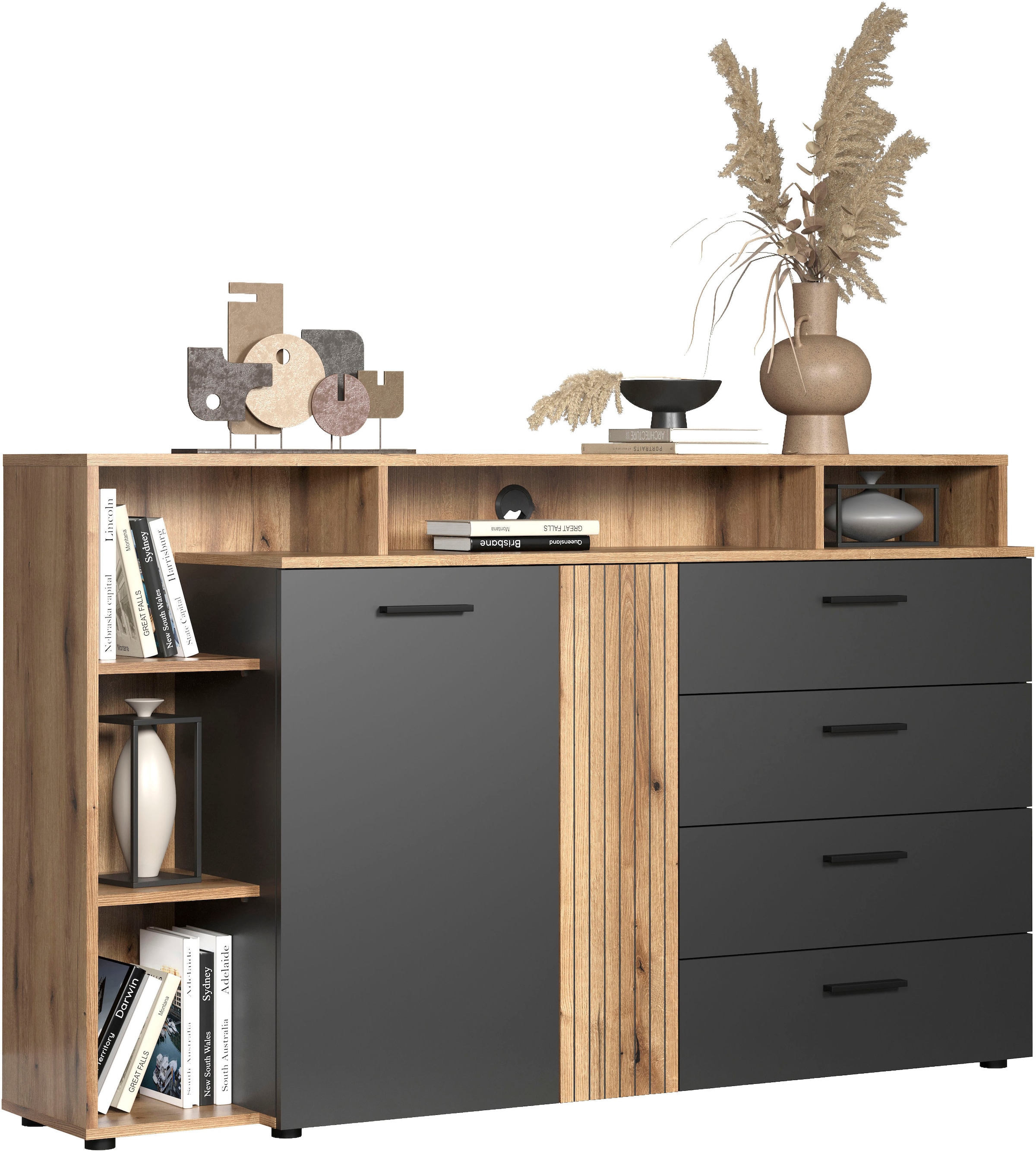 INOSIGN Table basse »Estepona« 1 cuis tlg. TV Kommode mit 2 Türen & 4 Schubladen Vollauszug (B/T/H) 168/38/101 cm