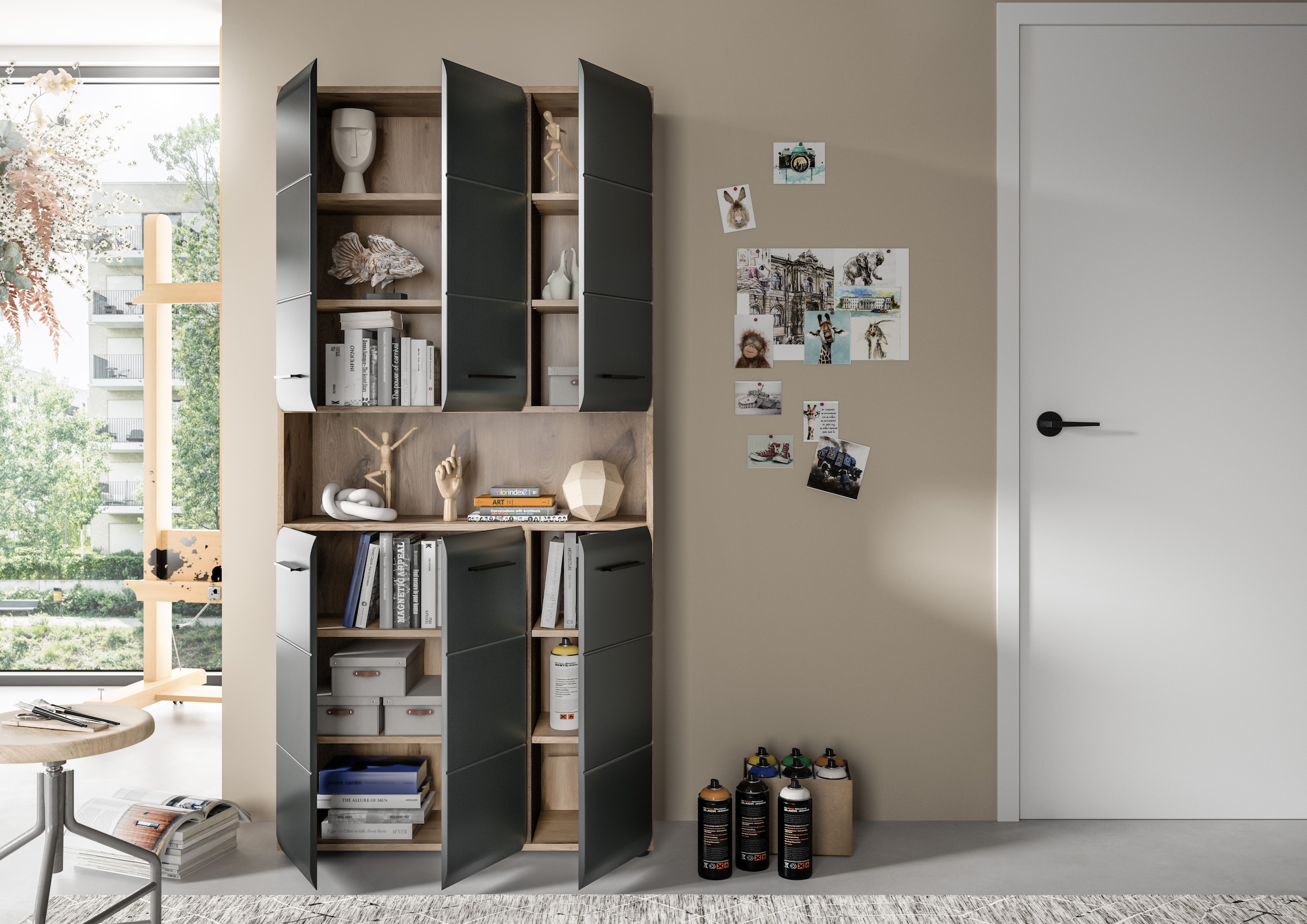 INOSIGN Armoire de rangement 1 cuis tlg. Florenz, Mehrzweckschrank Nox Oak NB, 90 cm breit