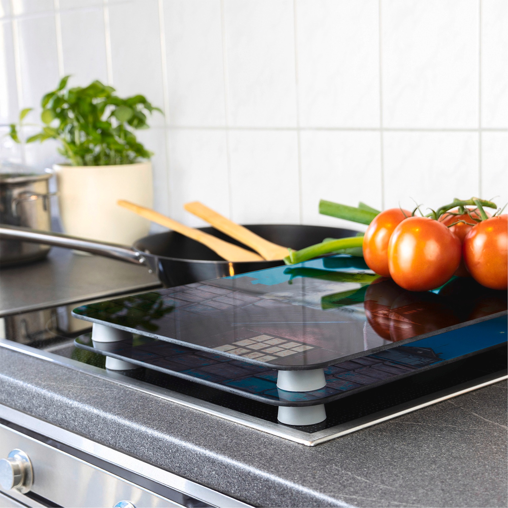 WENKO Plaque de recouvrement de la cuisinière »Universal Modell Moon Cat« Herdabdeckung für alle Herdarten, kratzfest, mit rutschfesten Füssen