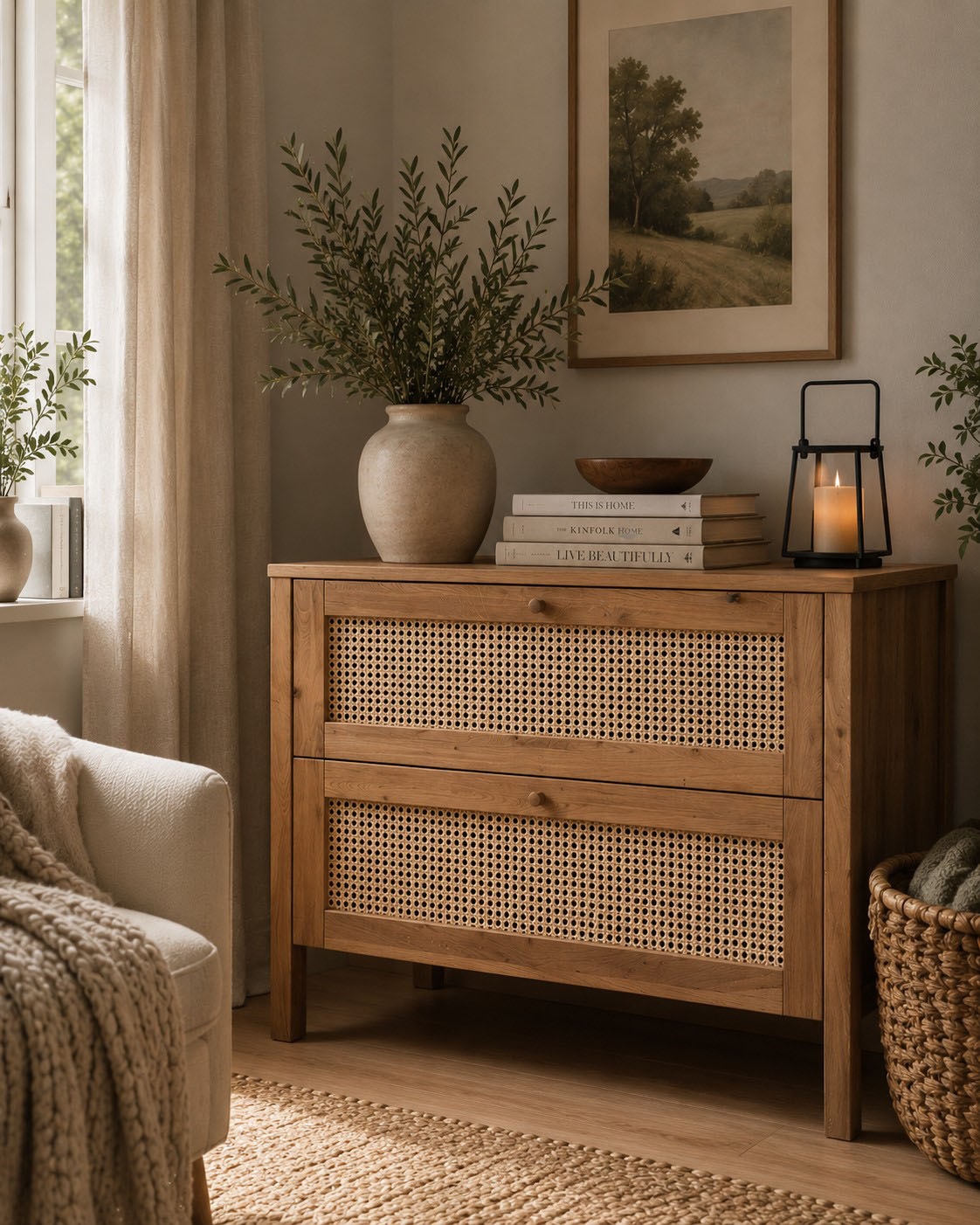 GOODproduct Schubkastenkommode »Hällevik, Kommode, Aufbewahrung, mit 2 geräumige Schubladen, Scandi« 1 Stk. tlg. Schubladenfronten mit Wiener Geflecht, massive Eiche, Soft-Close