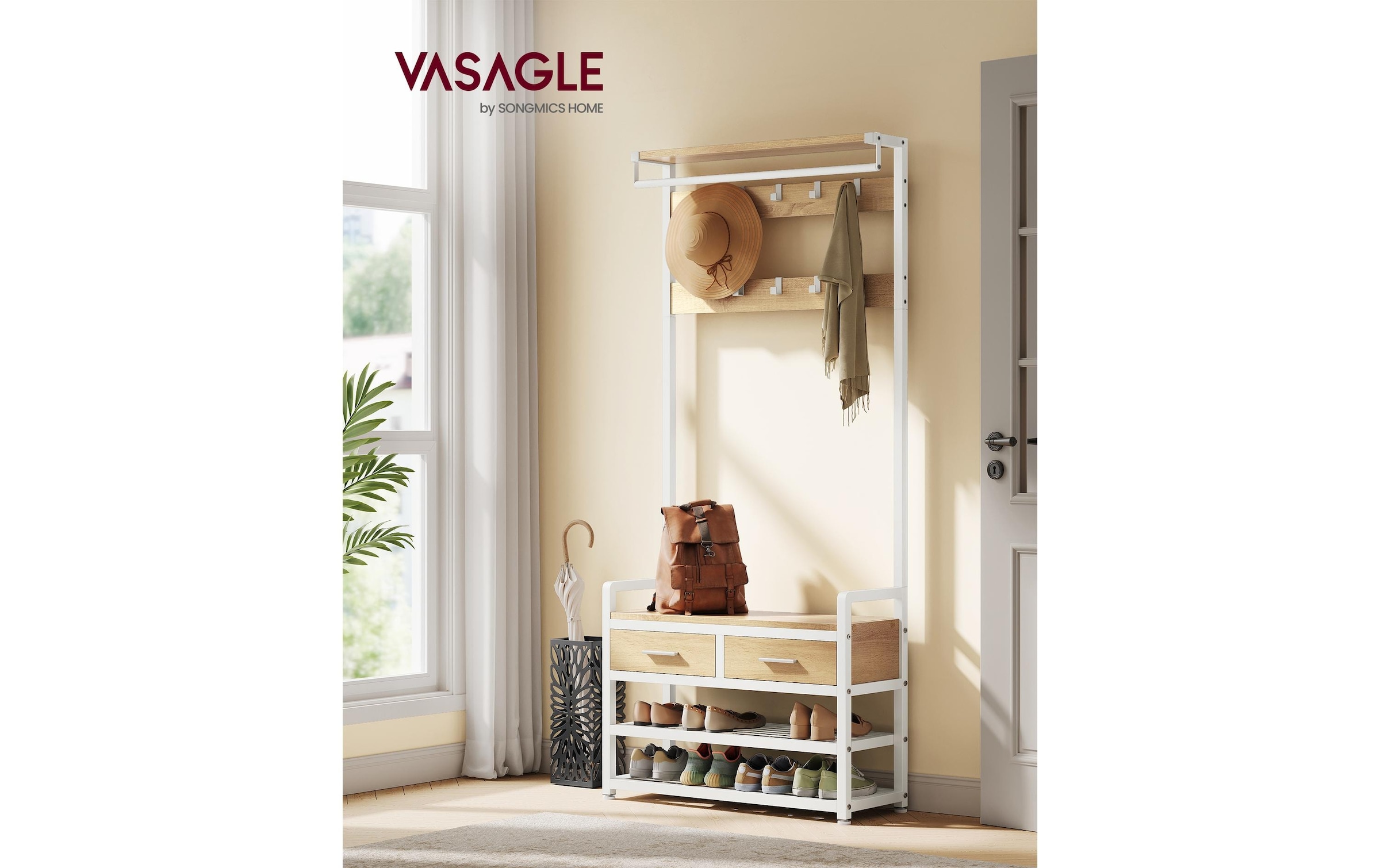 VASAGLE Porte-manteau »80.4 x 30 x 181.6 cm« Garderobenmöbel mit Sitzbank und Stauraum