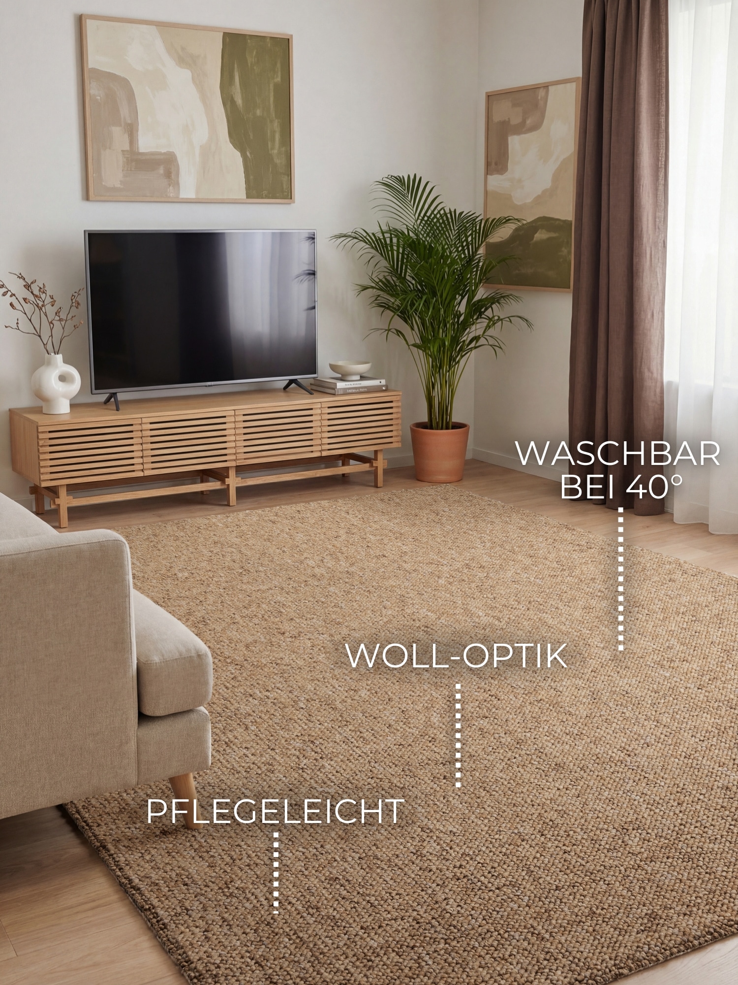 ELLE DECORATION Tapis »Rocco« Rectangulaire 10 mm Höhe Coureur, lavable, salon, salle à manger, aspect laine