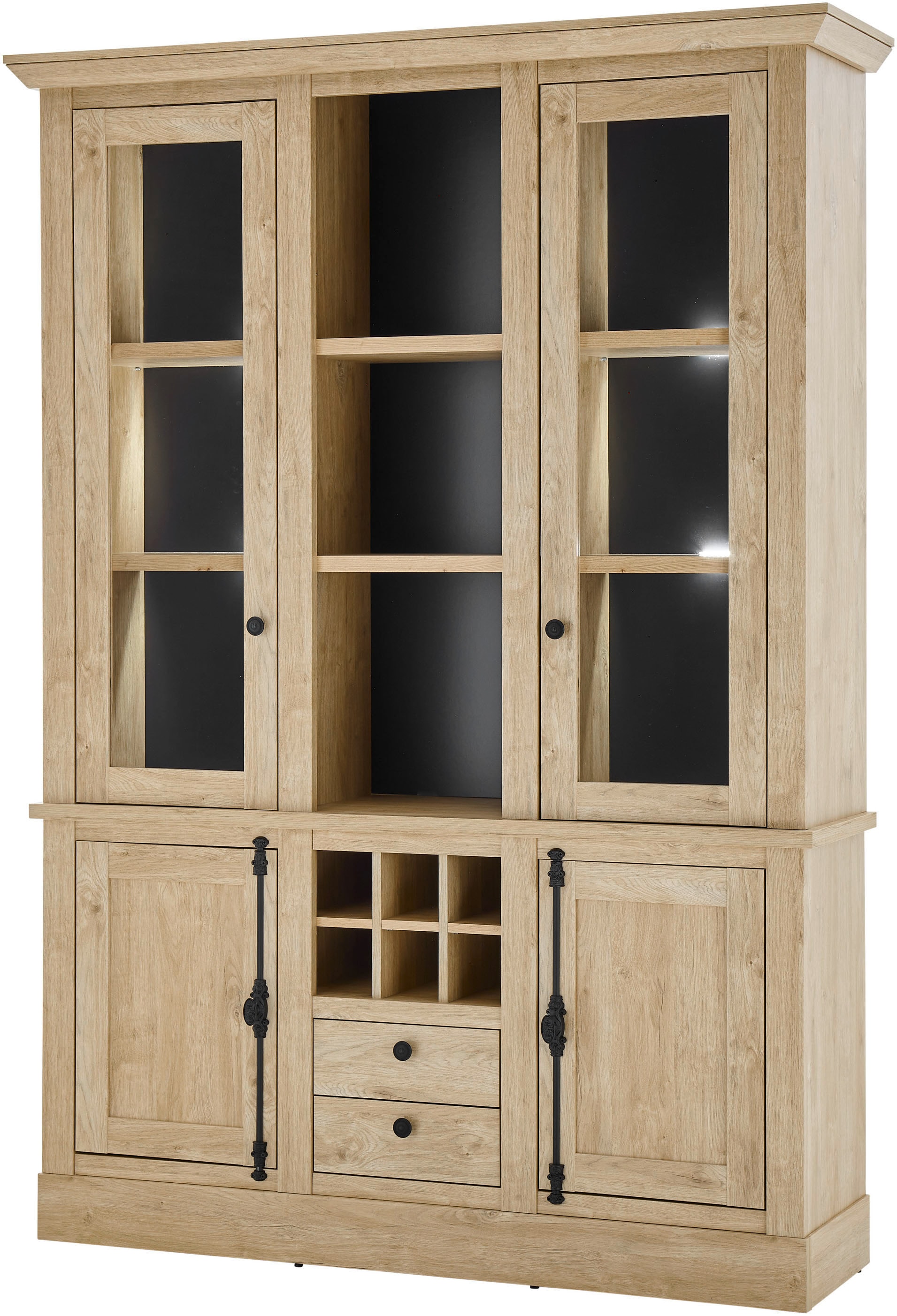 Home affaire Vitrine »Cornwall, Hochschrank im Landhausstil, Glasvitrine, Eiche Dekor« 1 Stk. tlg. Metallgriffe, 147 cm breit, viel Stauraum, in zwei Grössen verfügbar