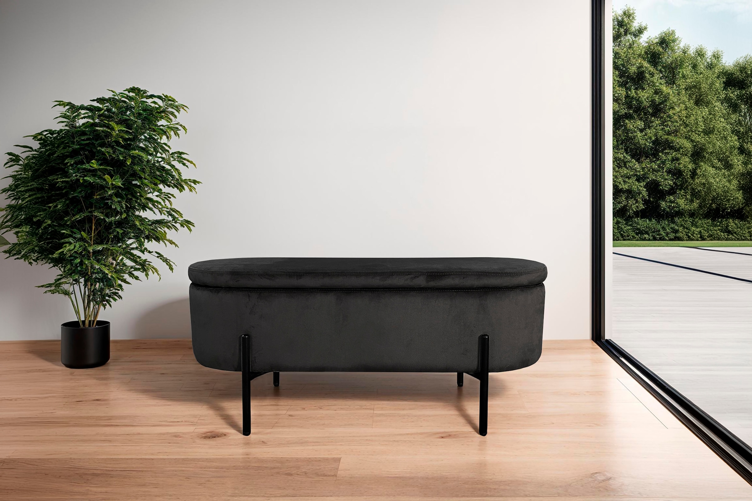 byLIVING Banc »NOVA« velours, avec espace de rangement/coffre, dimensions intérieures du coffre 26,5 x 83 cm, hauteur : 19 cm