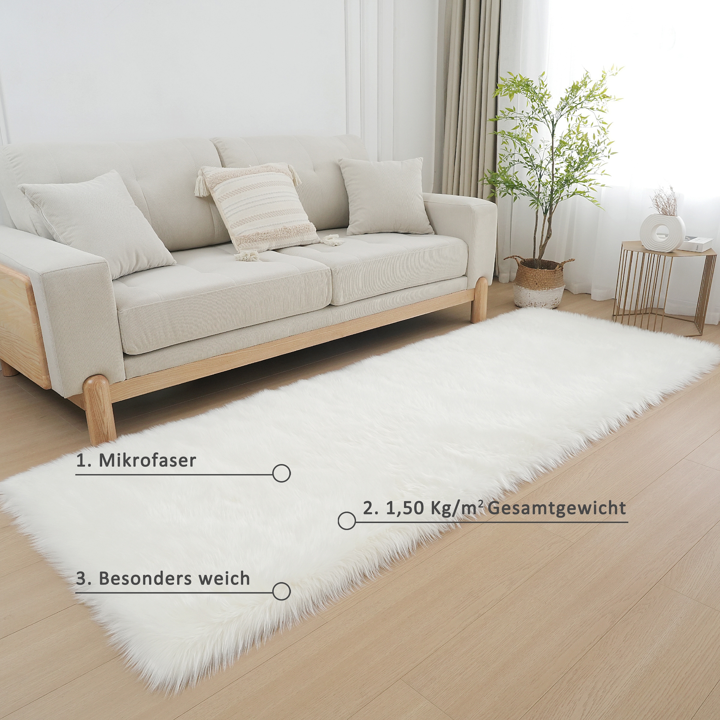 my home Tapis en fourrure »Dena, Hochflor Teppiche« Rectangulaire 60 mm Höhe Kunstfell, weich, Uni-Farben, Wohnzimmer, Schlafzimmer, Esszimmer