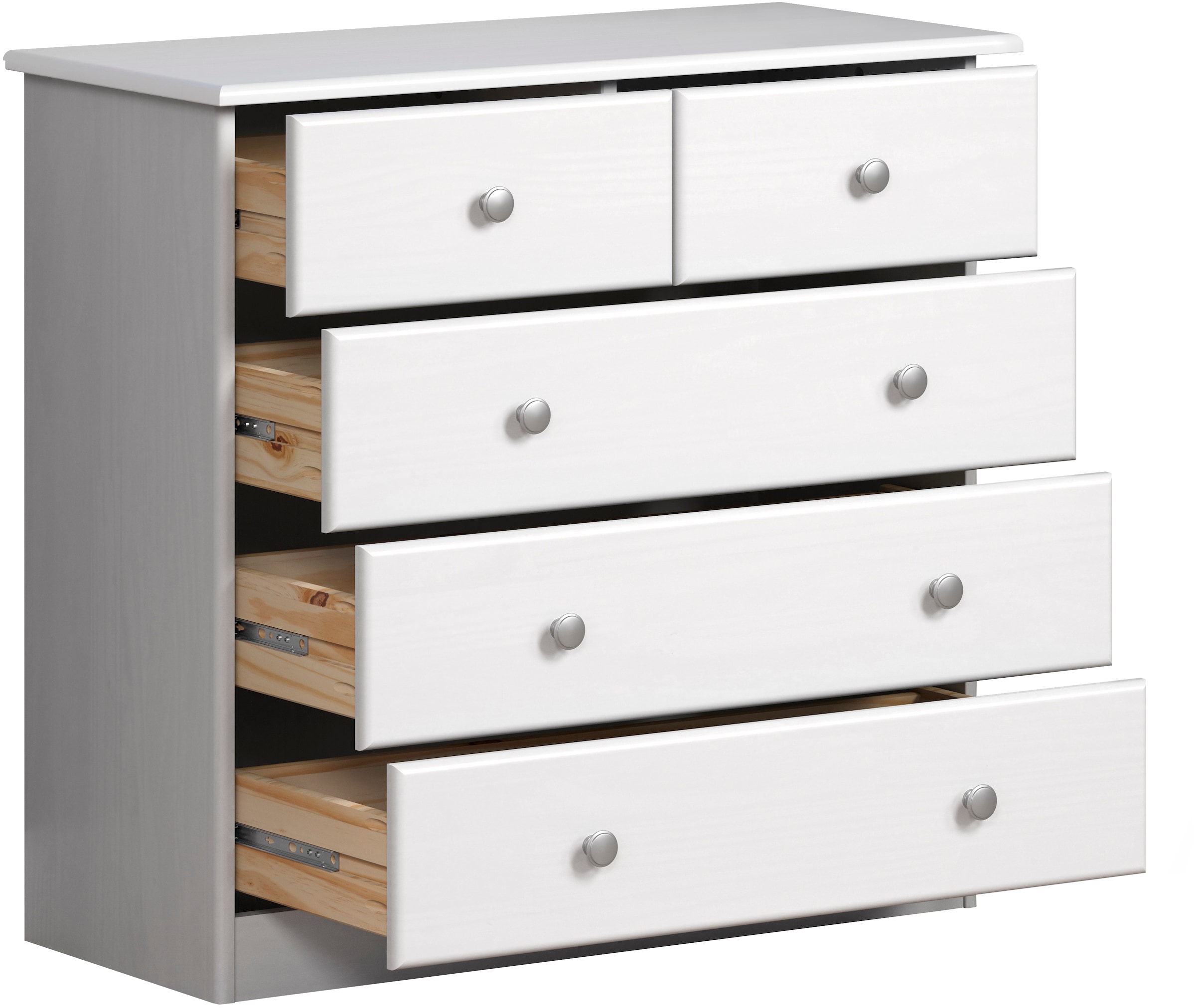 Home affaire Schubkastenkommode »Delsbo Kommode Wäscheschrank Beistellschrank Schrank Bestseller« Landhaus Design aus Kiefernholz, 1 Stk. tlg. Massivholz Sideboard mit 5 Schubladen - Metall-Knopfgriffe