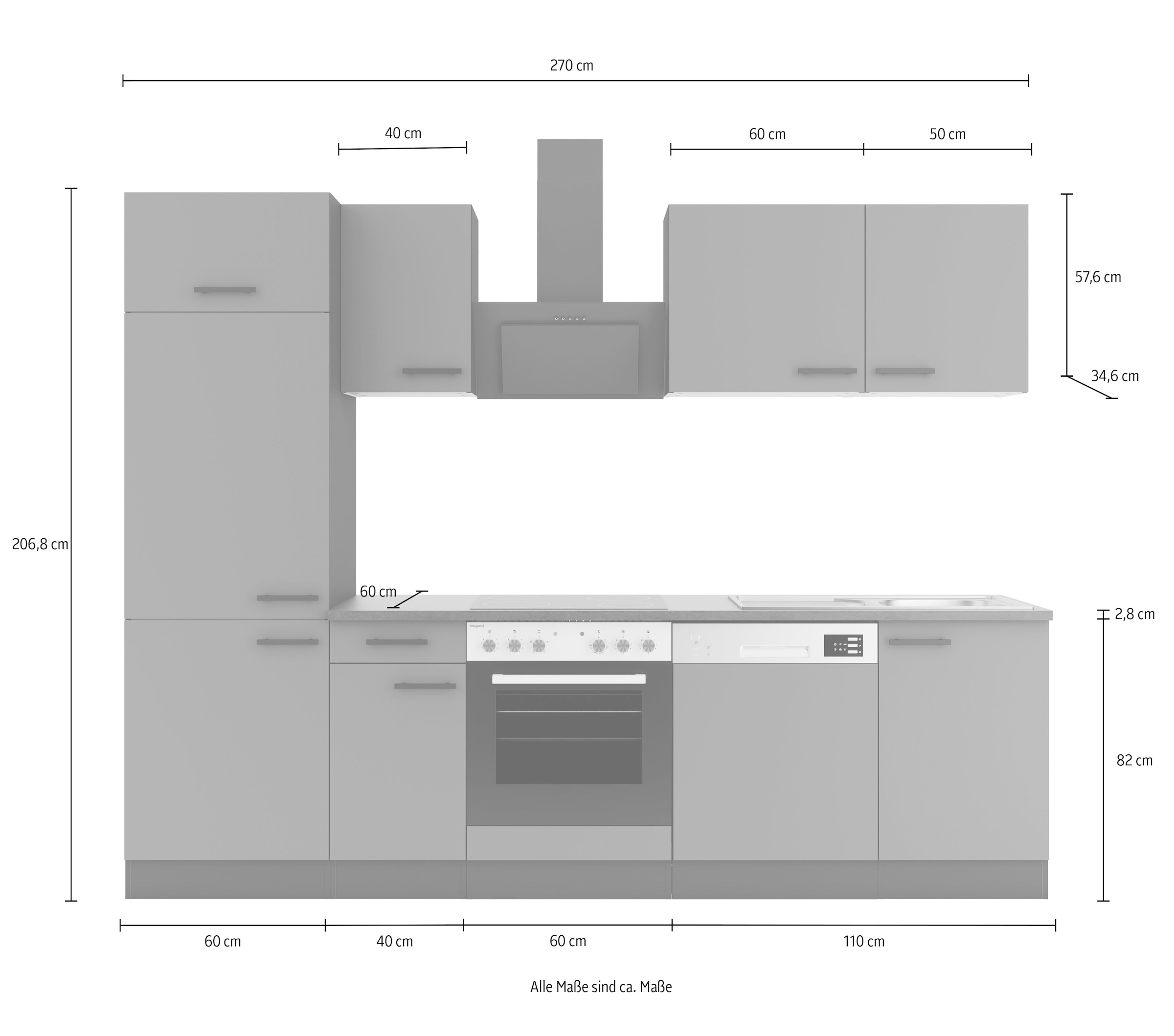 OPTIFIT Kitchenette »Palma« Breite 270 cm, wahlweise mit E-Geräten, seitenverkehrt stellbar
